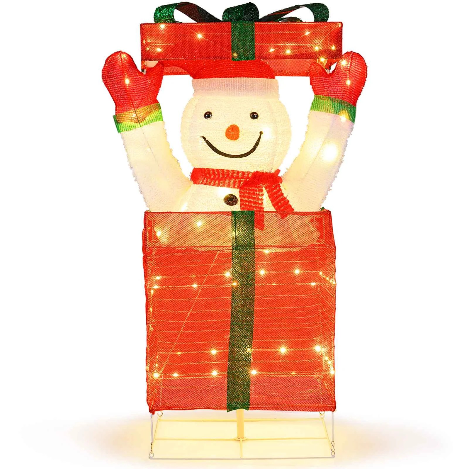 1 Costway 3D Pop up Snowman Pre-Lit Xmas Holiday Decoration Lighted Snowman Gift Box, 1 of 3