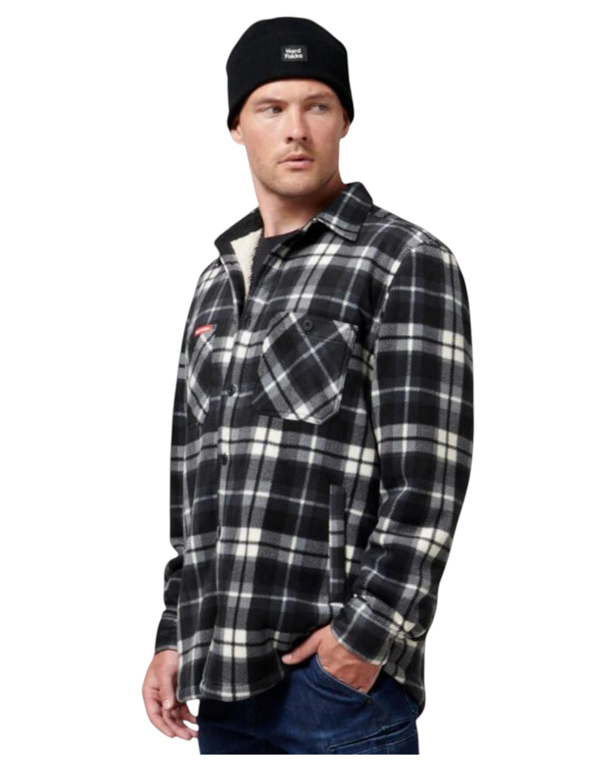 2 Hard Yakka Mens Legends Sherpa Fleece Jacket Shirt Black/Grey With Free Beanie TORNADO, 2 of 6
