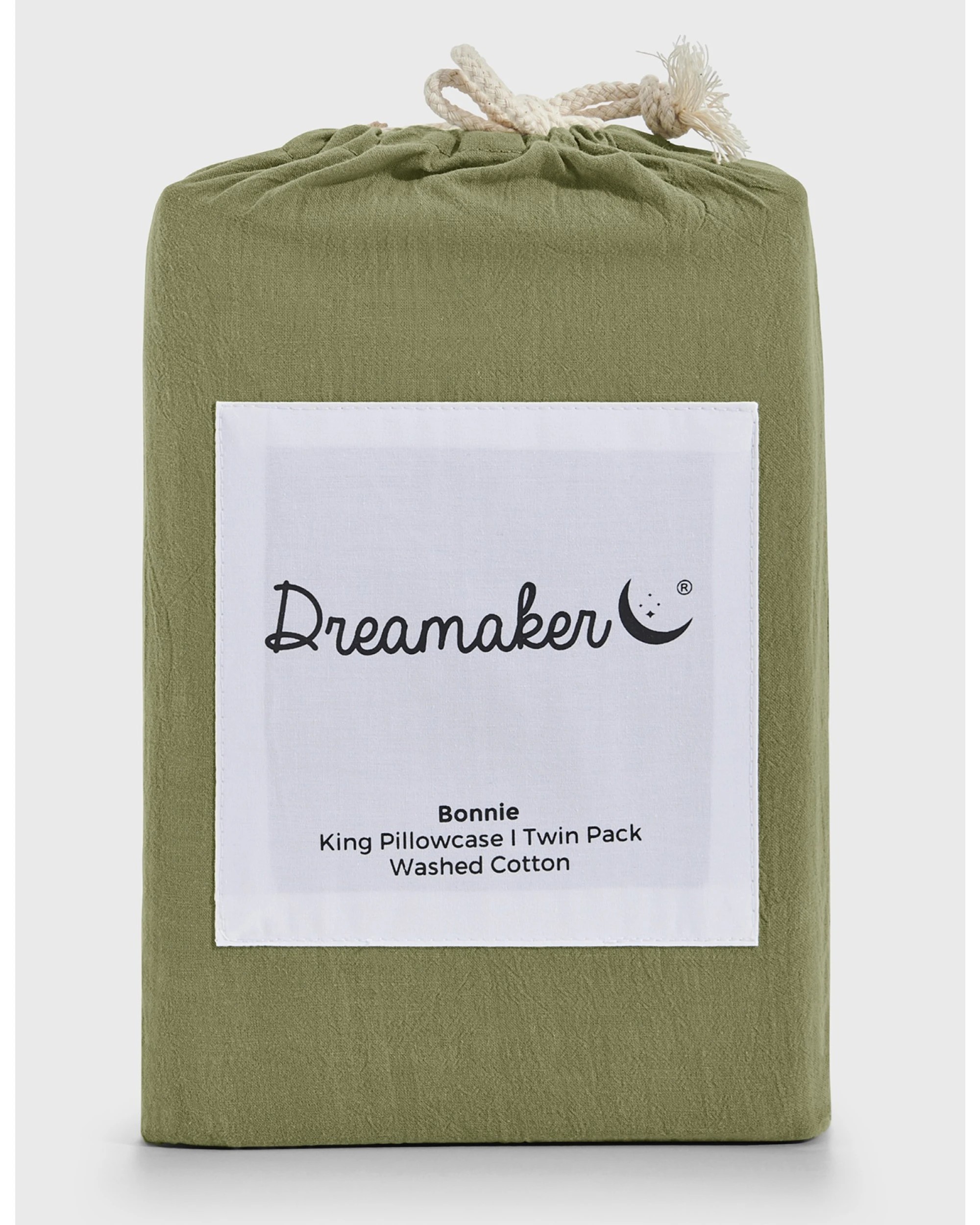 6 Dreamaker Bonnie Washed Cotton King Pillowcase Twin Pack 50x90cm - Olive, 6 of 6