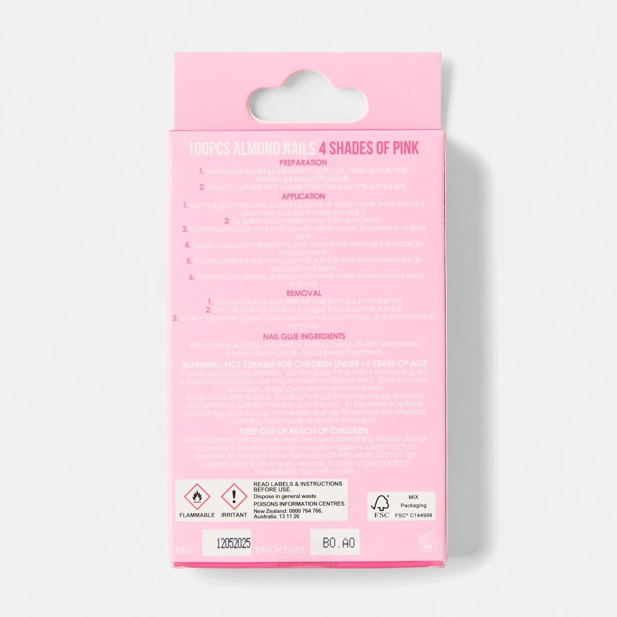 2 OXX Cosmetics 100 Pack Artificial Nails with Adhesive - Almond Shape, Pink, 2 of 6