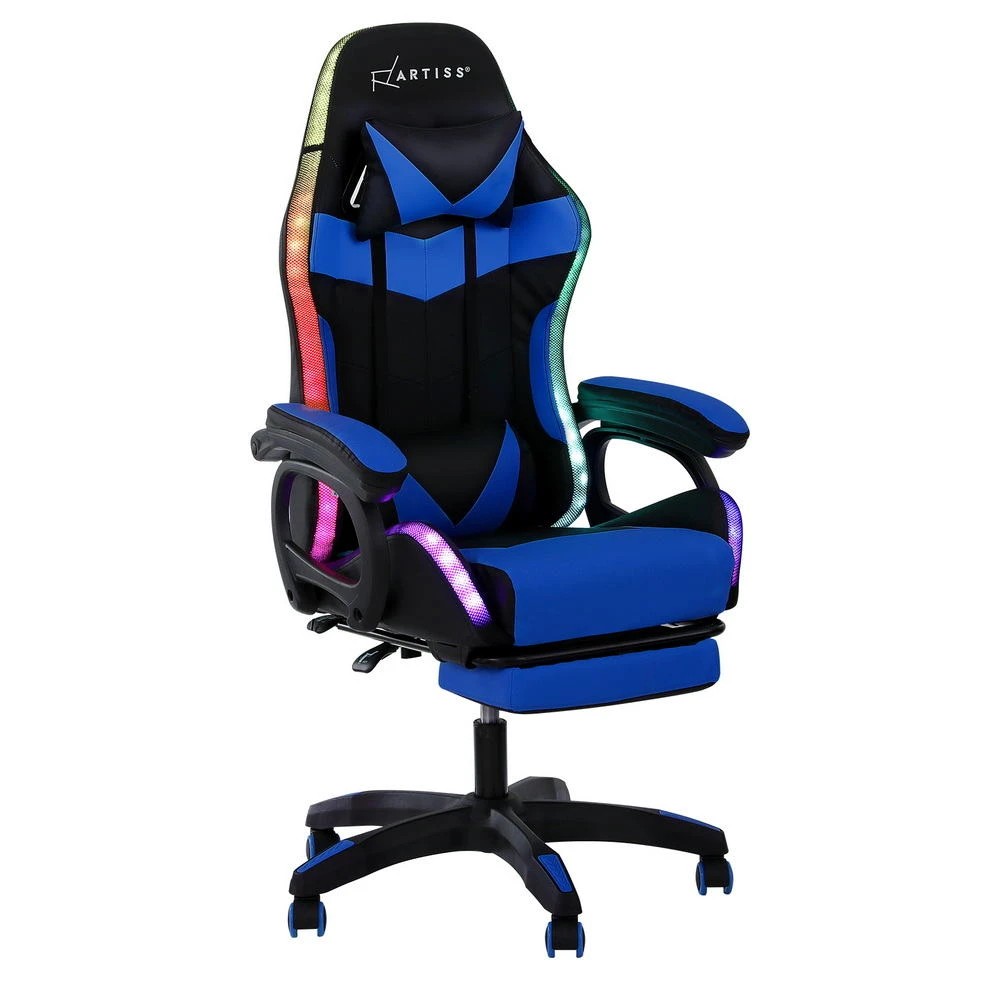1 Artiss Gaming Office Chair 12 RGB LED Massage Computer Work Seat Footrest - Multi, 1 of 7