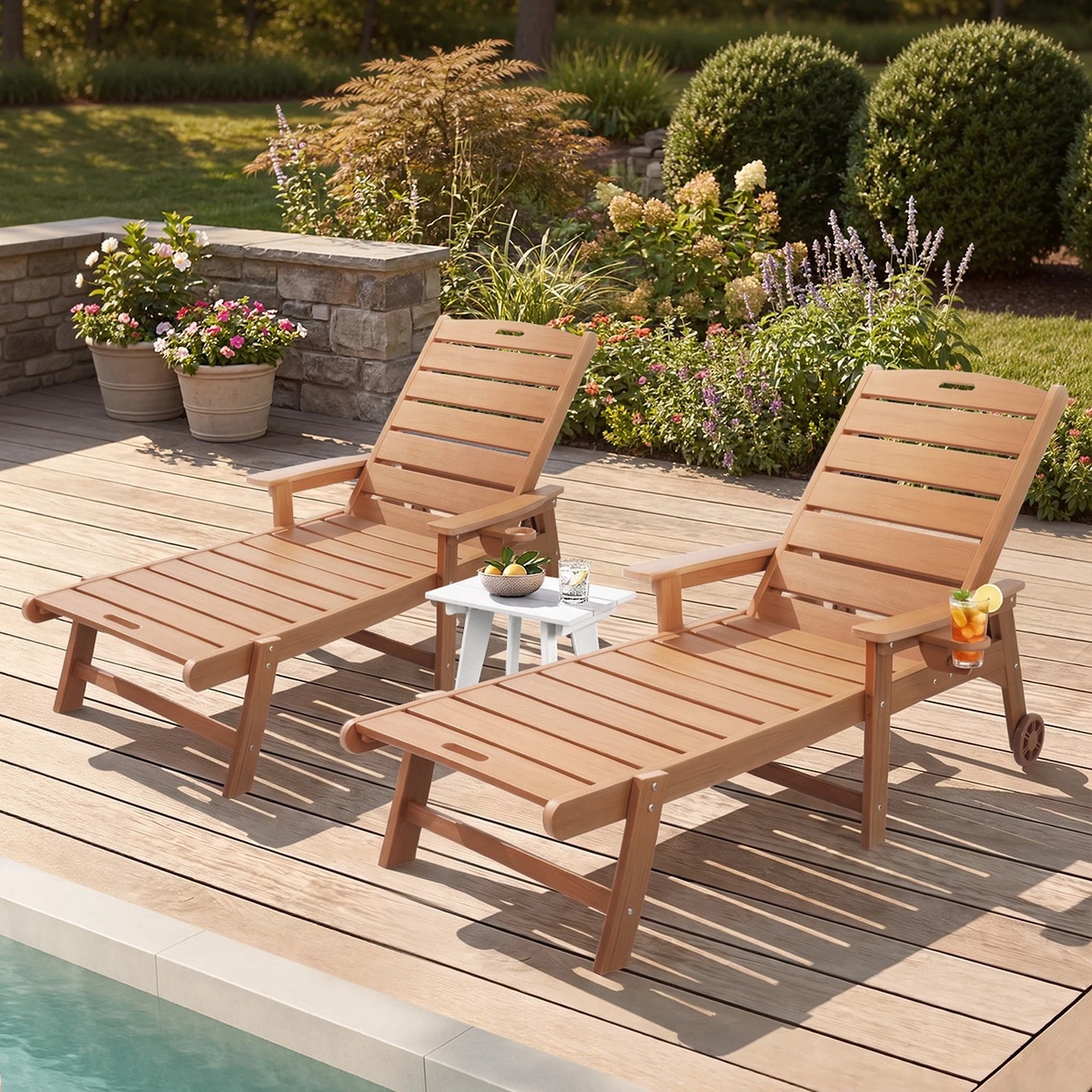 Livsip 3PCS Sun Lounge Set HDPE Lounger Beach Chair Patio Outdoor ...