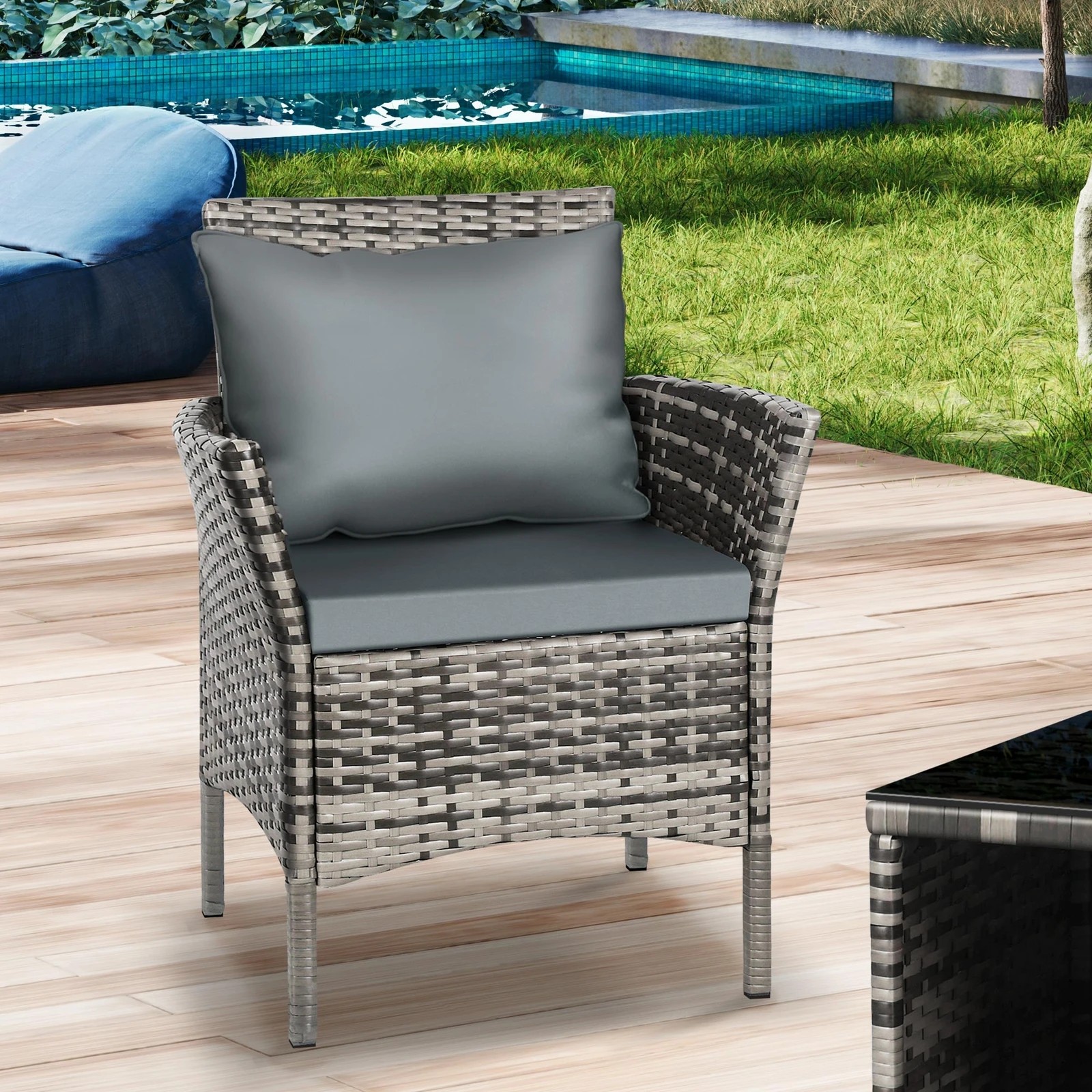 5 Alfordson Outdoor Furniture 3PCS Wicker Bistro Set Patio Chairs Table With Pillow - Mixed Grey, 5 of 10