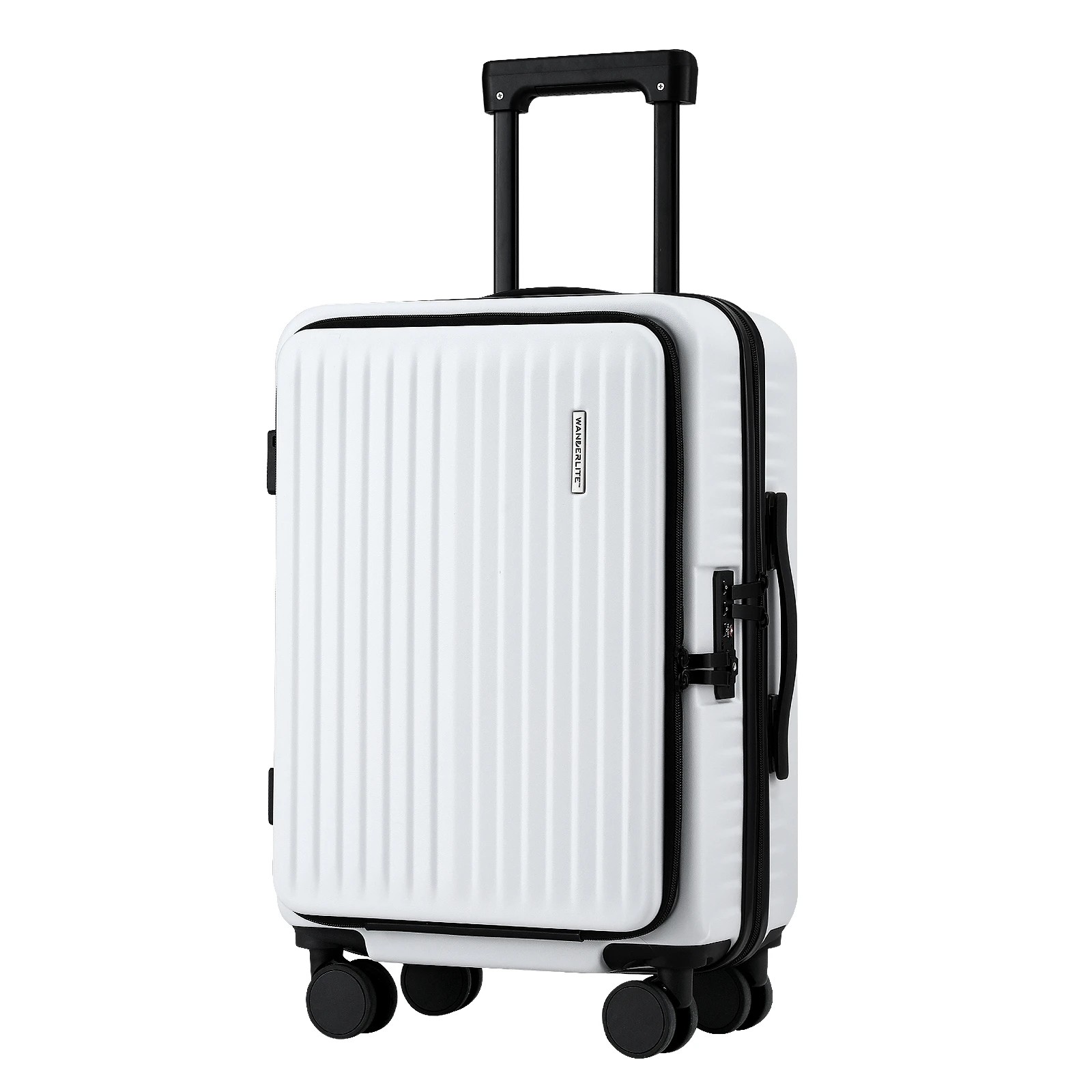 1 Wanderlite 20" Luggage Suitcase Front Pocket Travel Carry On Dual TSA - White, 1 of 1