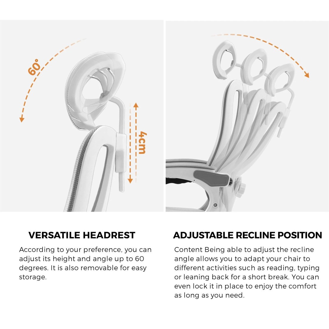 6 Oikiture Mesh Office Chair Adjustable Lumbar Support Reclining
 - White, 6 of 10