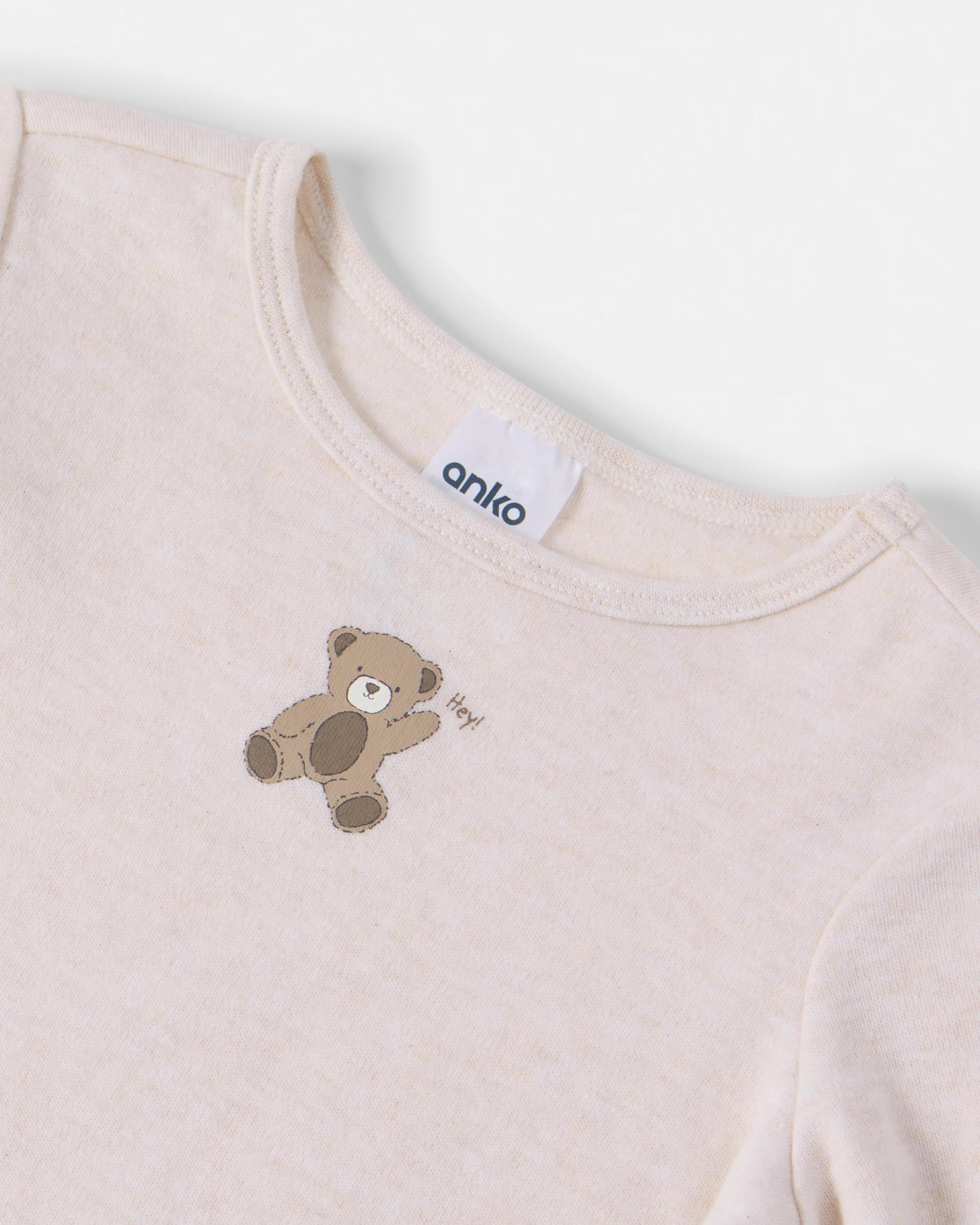 3 Cotton Long Sleeve Print Bodysuit Hny Bear, 3 of 3