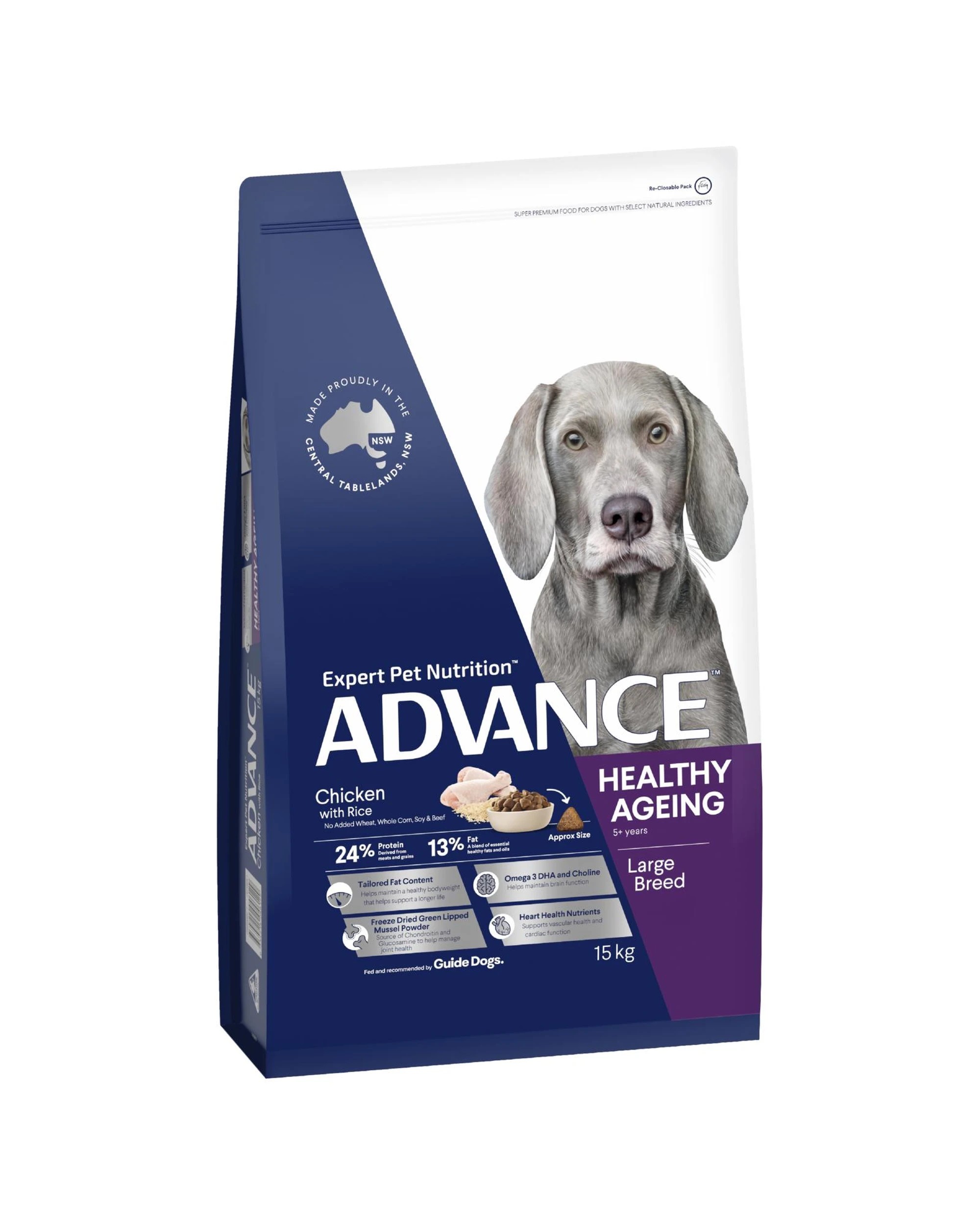 1 Advance Mature 8+ Large Breed Healthy Ageing Dry Dog Food Chicken w/ Rice 15kg, 1 of 3