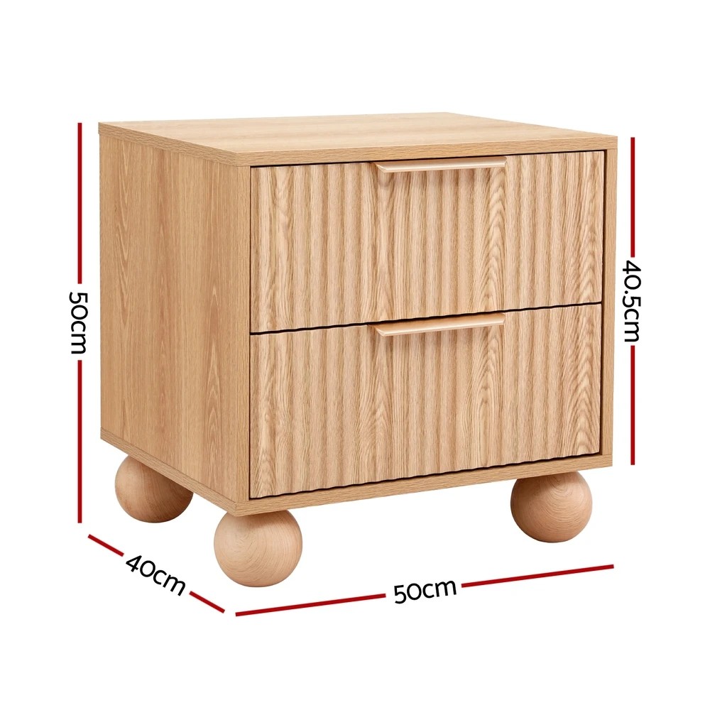 2 Artiss Rattan Bedside Table 2 Drawers Pine - Natural, 2 of 8