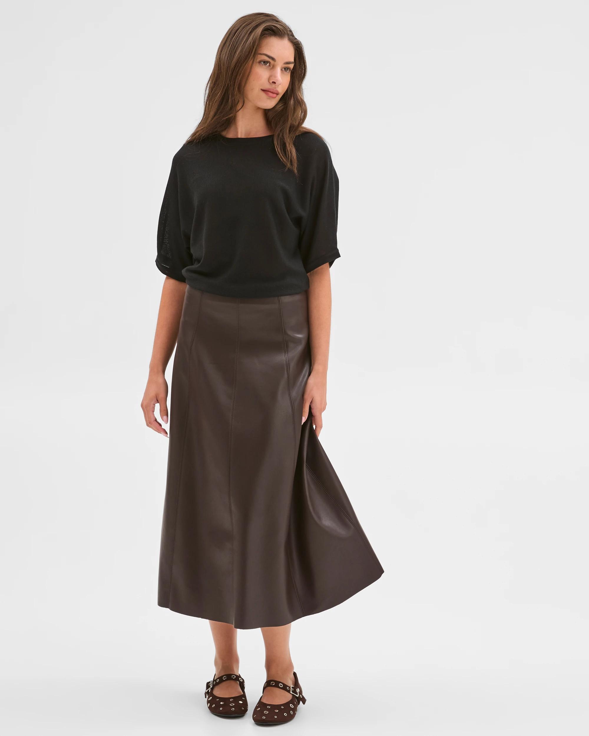 1 Target Petites Petites PU Panel A-Line Skirt DARK CHOCOLATE, 1 of 7