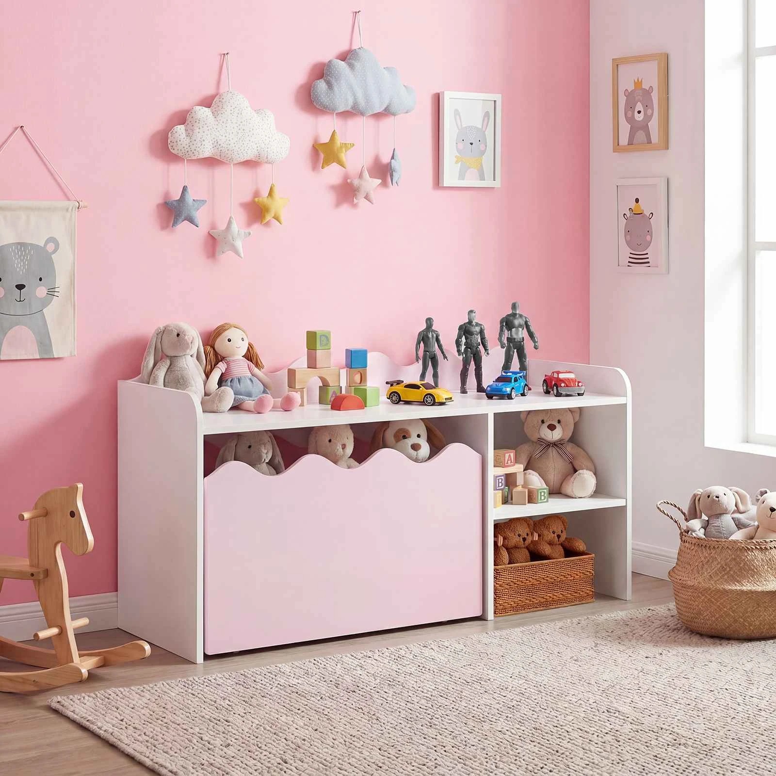 3 Costway Scalloped Bookshelf & Toy Storage Organizer Wooden Book Rack - Pink, 3 of 4