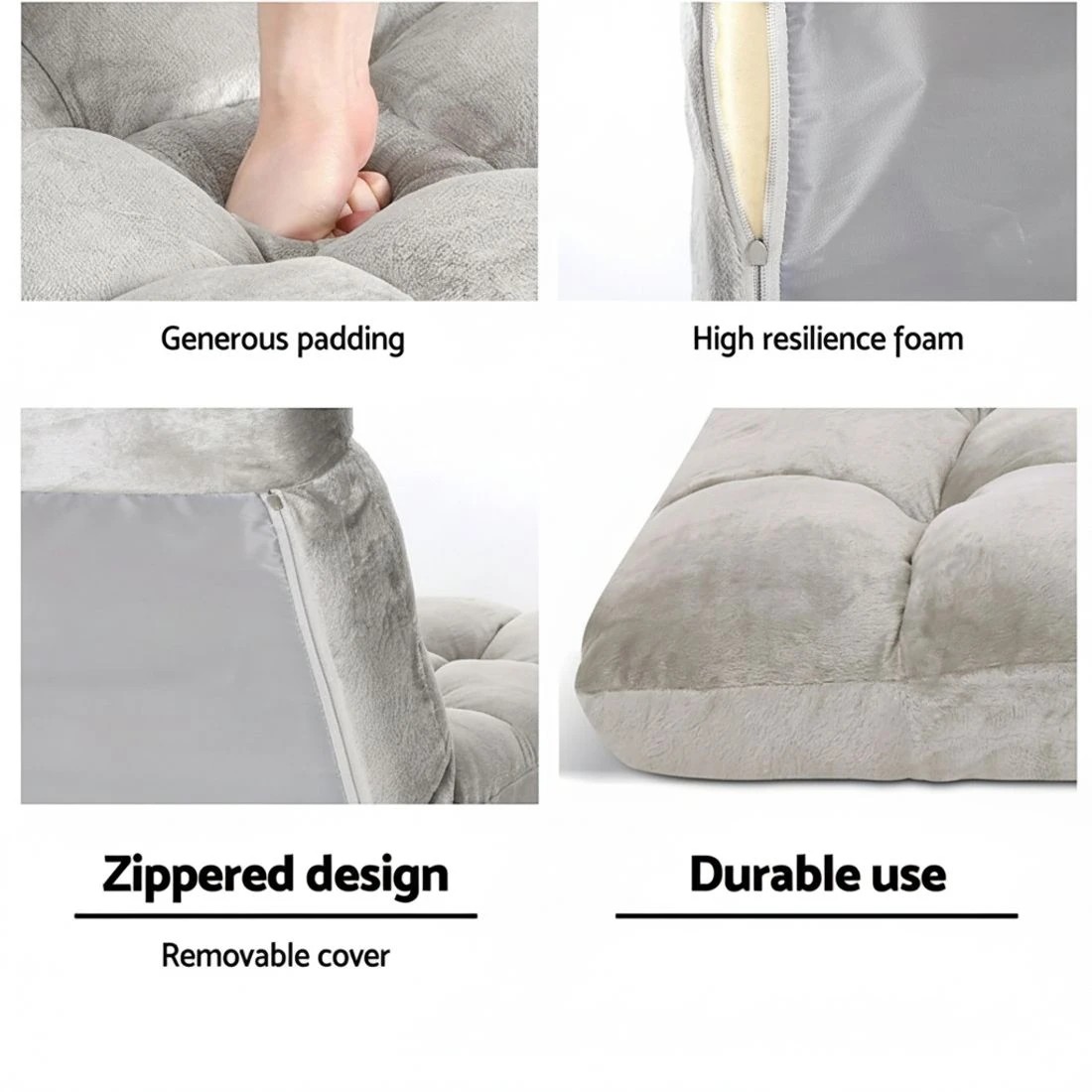 6 Artiss 4X Lounge Sofa Bed Flannel Fabric - Grey, 6 of 9