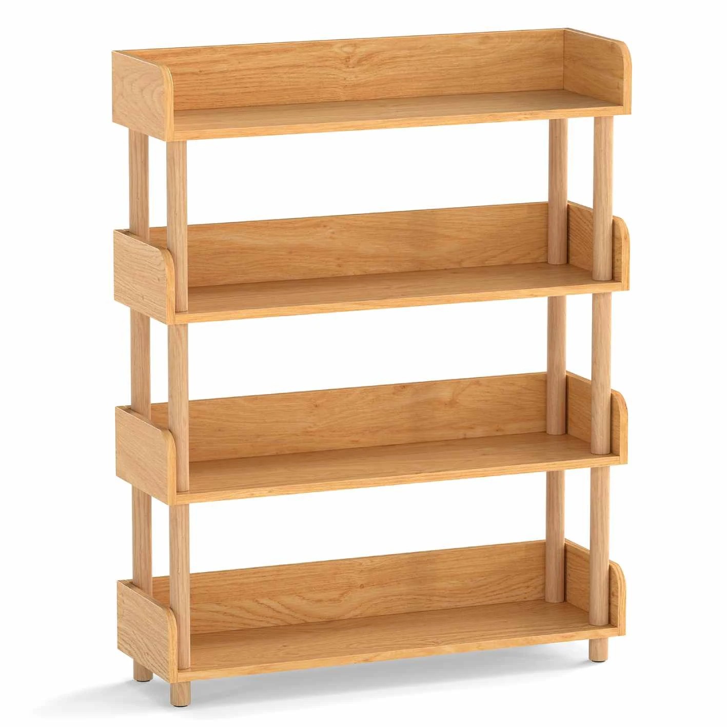 1 Costway 4Tier Wood Bookshelf Bookcase w/Elevated Guardrails Shelving Unit Storage Rack, 1 of 4