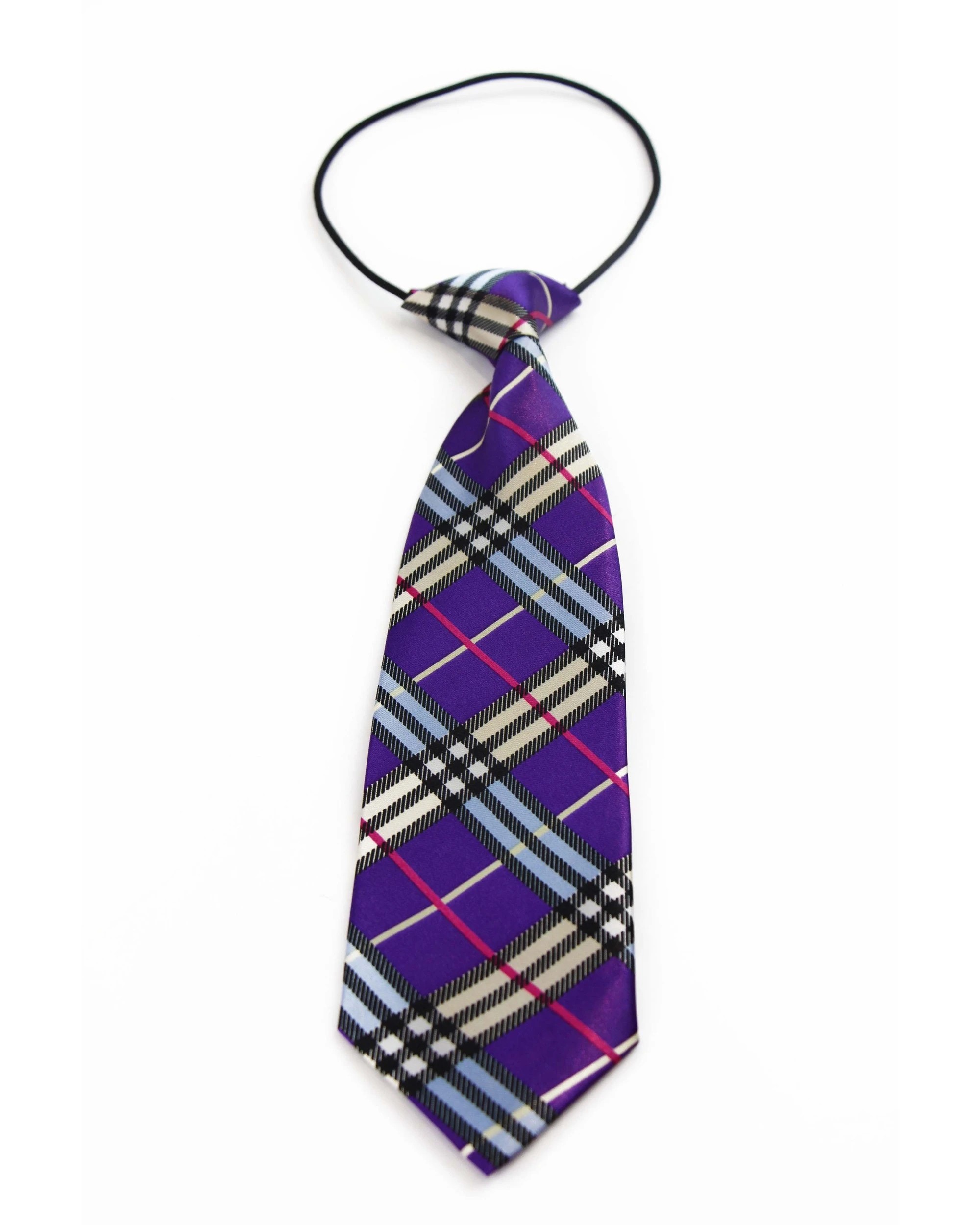 2 Zasel Kids Boys Purple Patterned Elastic Neck Tie - Criss Cross Purple, 2 of 2