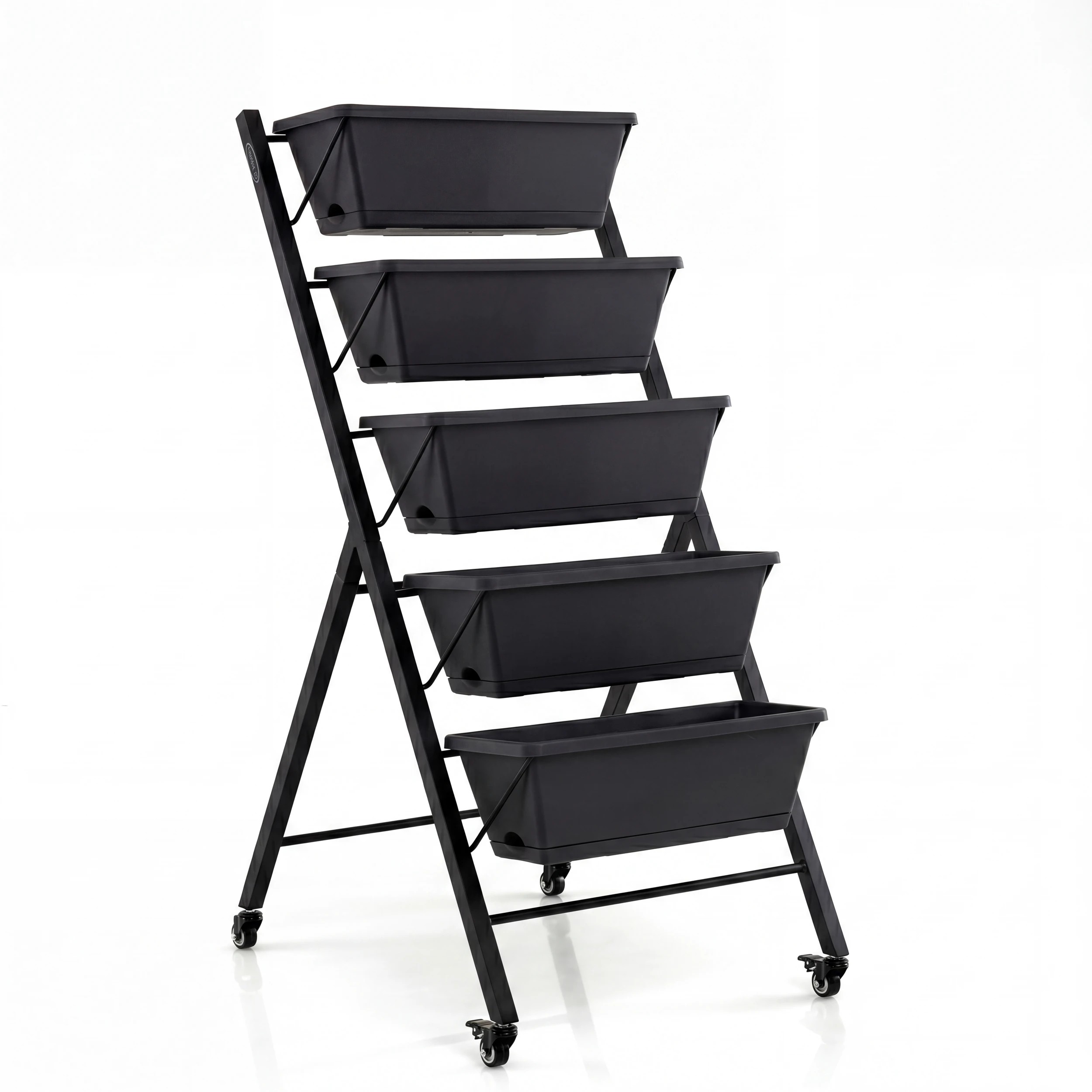 1 Costway 5-Tier Mobile Raised Garden Bed Elevated Planter Box & Tray w/Wheels & Drainage Holes - Black, 1 of 4