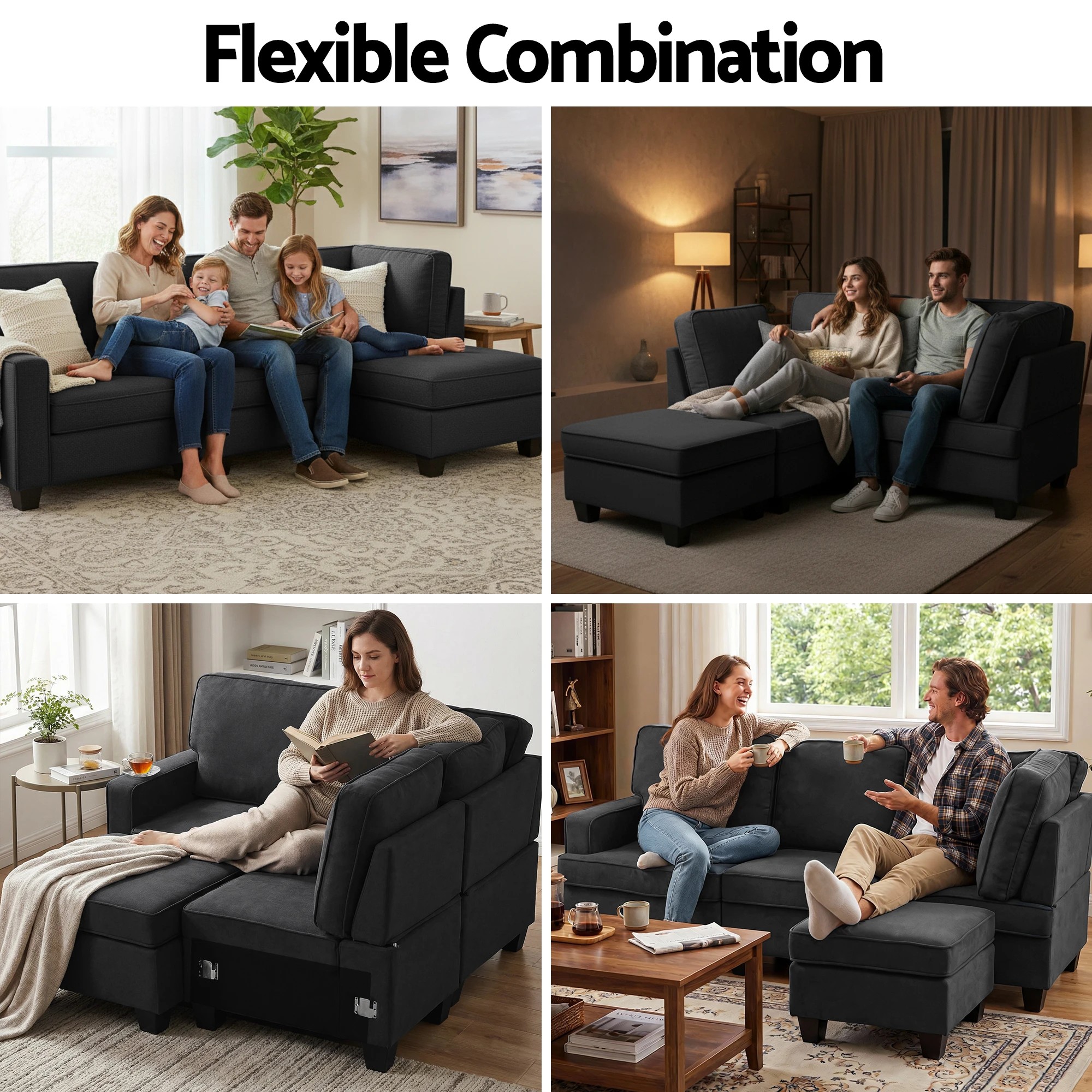 5 Artiss Modular Sofa Chaise Set 4-seater Dark - Grey, 5 of 6