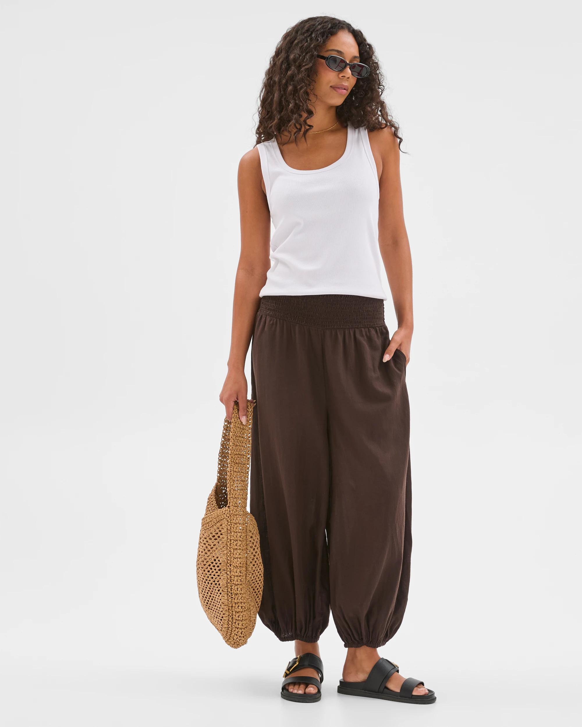 1 Target Woman Resort Australian Cotton Blend Soft Harem Pants COCOA, 1 of 7