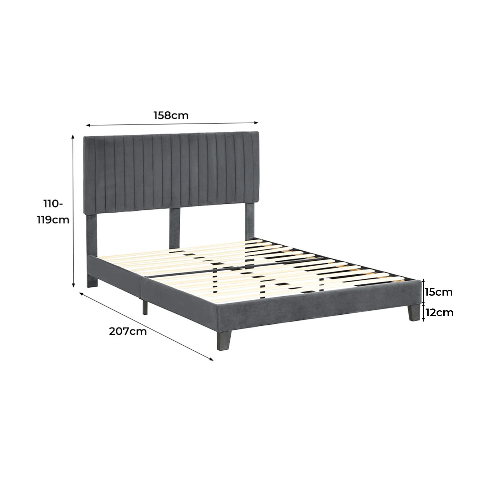3 Levede Grey Upholstered Bed Frame - Queen, 3 of 6