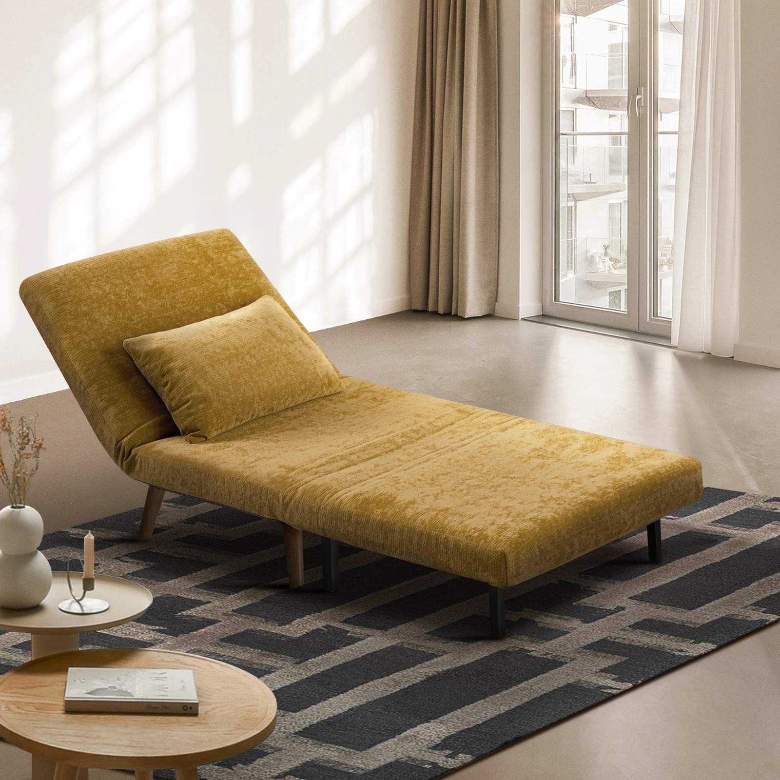 4 Oikiture 1 Seater Sofa Bed Folding Lounge Recliner Chenille - Yellow, 4 of 9