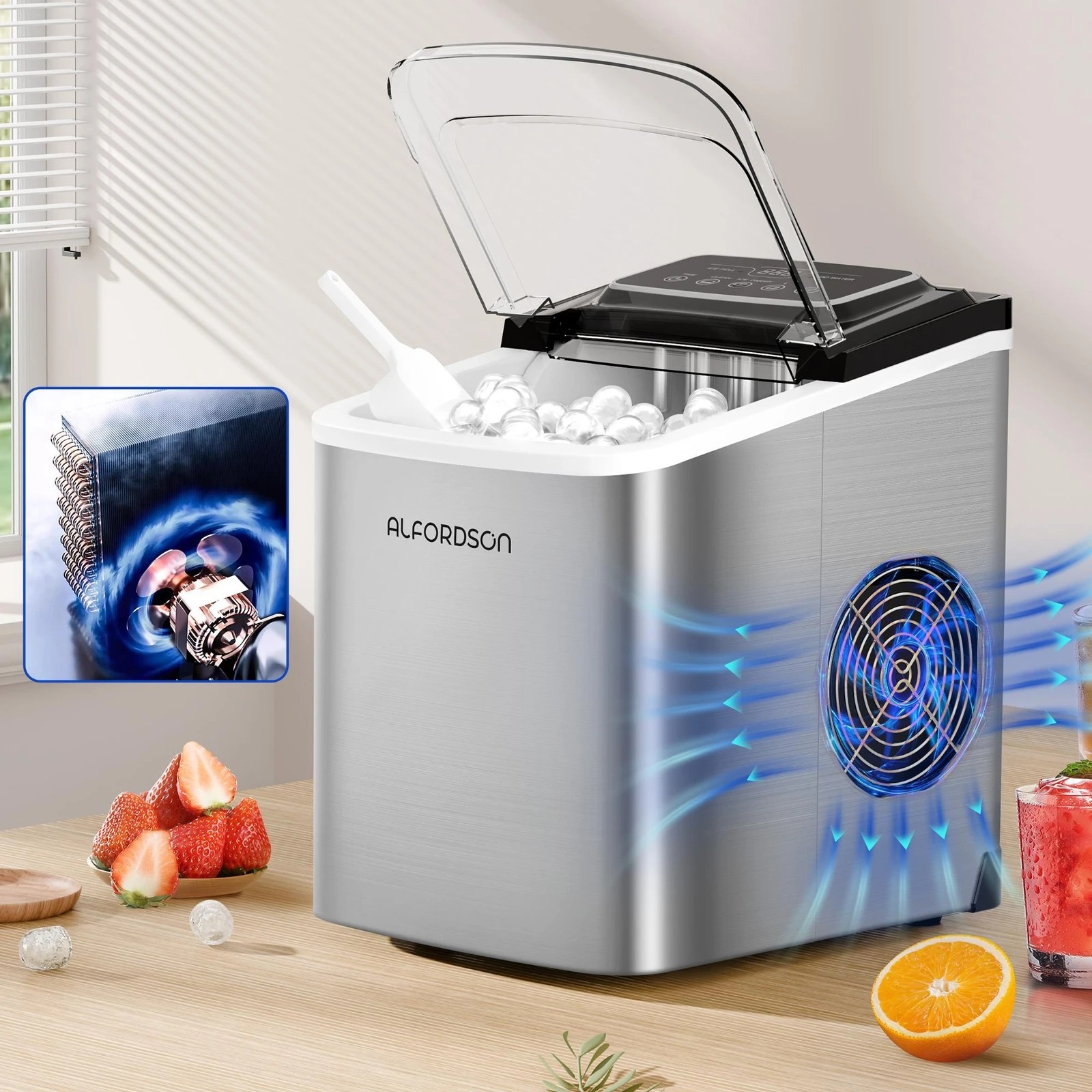 8 Alfordson Portable Ice Maker Machine Commercial 12kg 24hour Timer 2.2L - Silver, 8 of 10