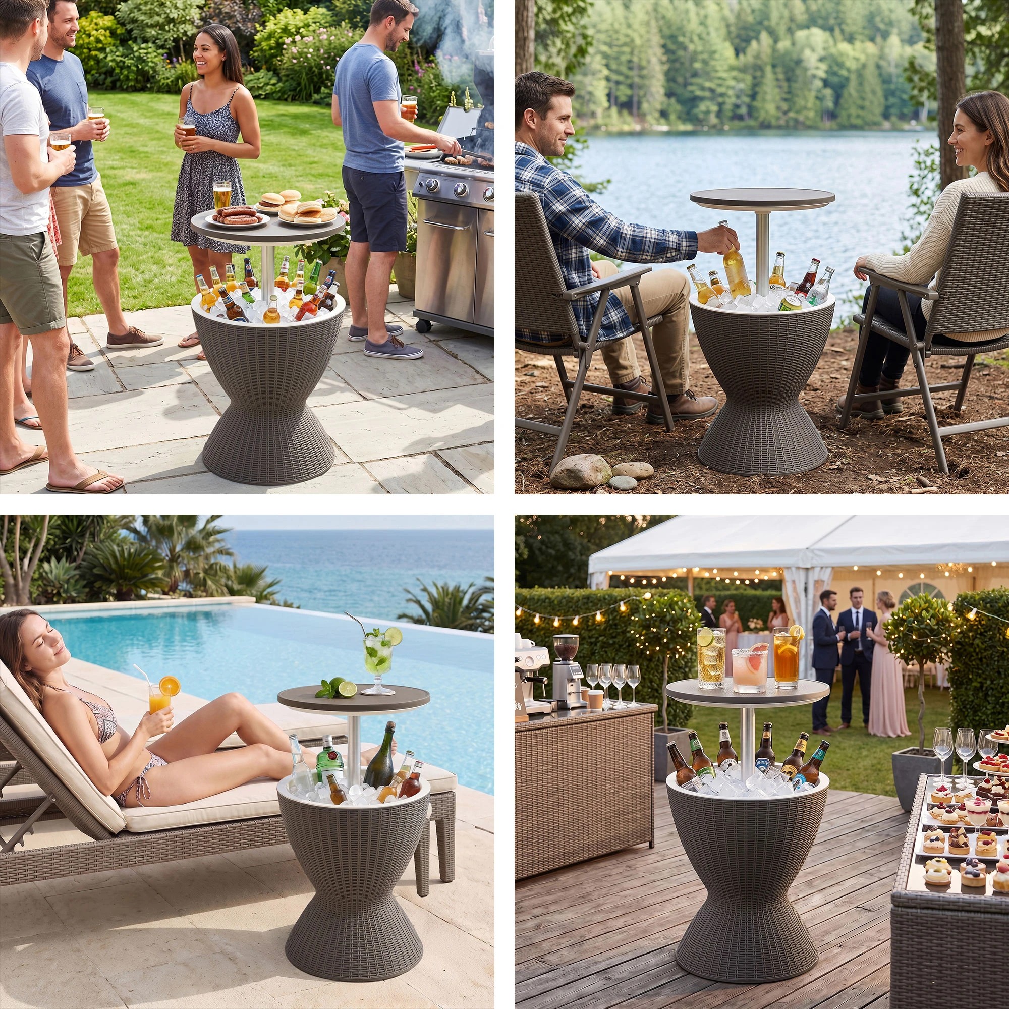 10 Gardeon 2-in-1 Outdoor Bar Table Portable Ice Bucket Cooler 30L Adjustable Top - Brown, 10 of 10