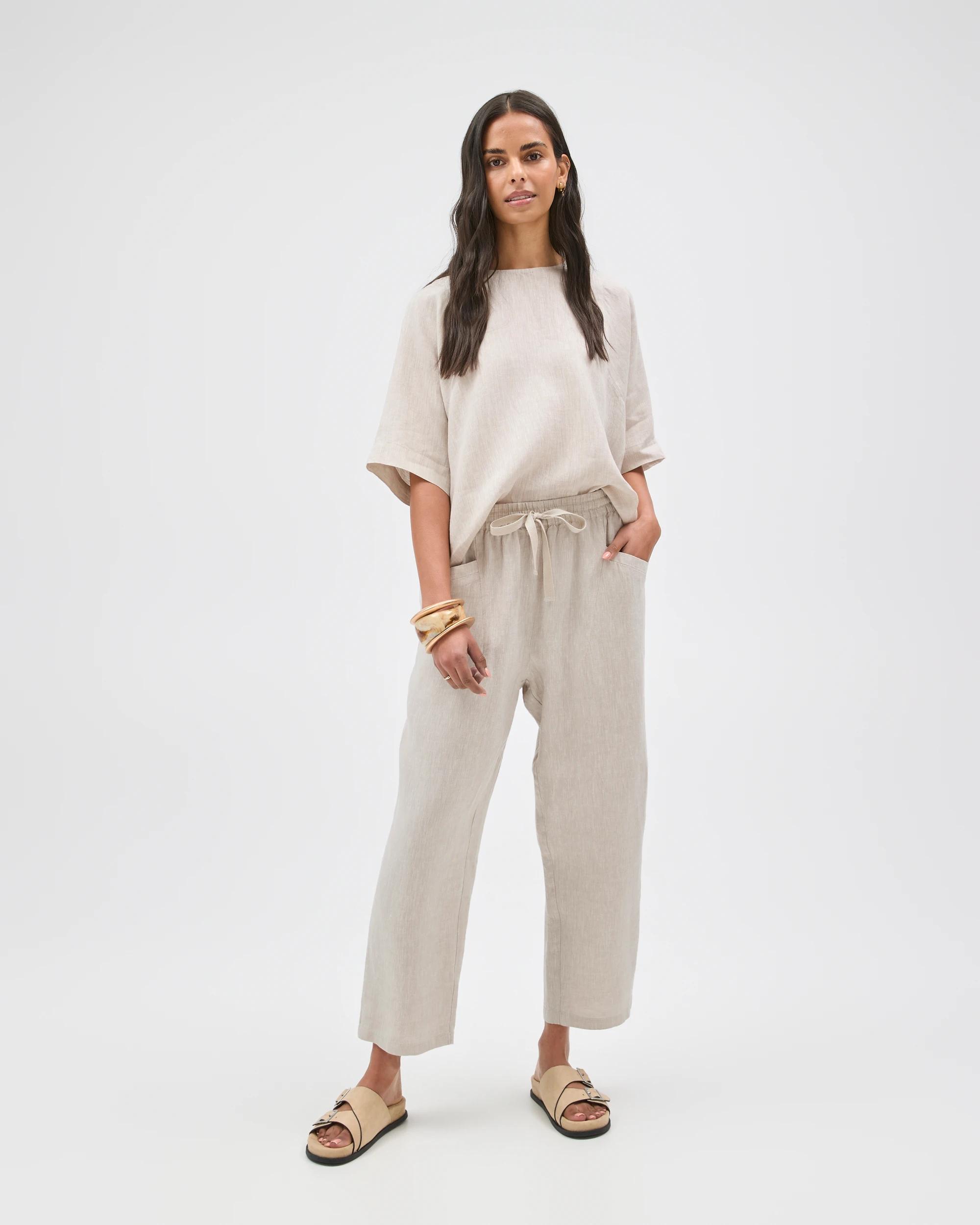 1 Target Woman European Linen Tapered Pants FLAX, 1 of 7