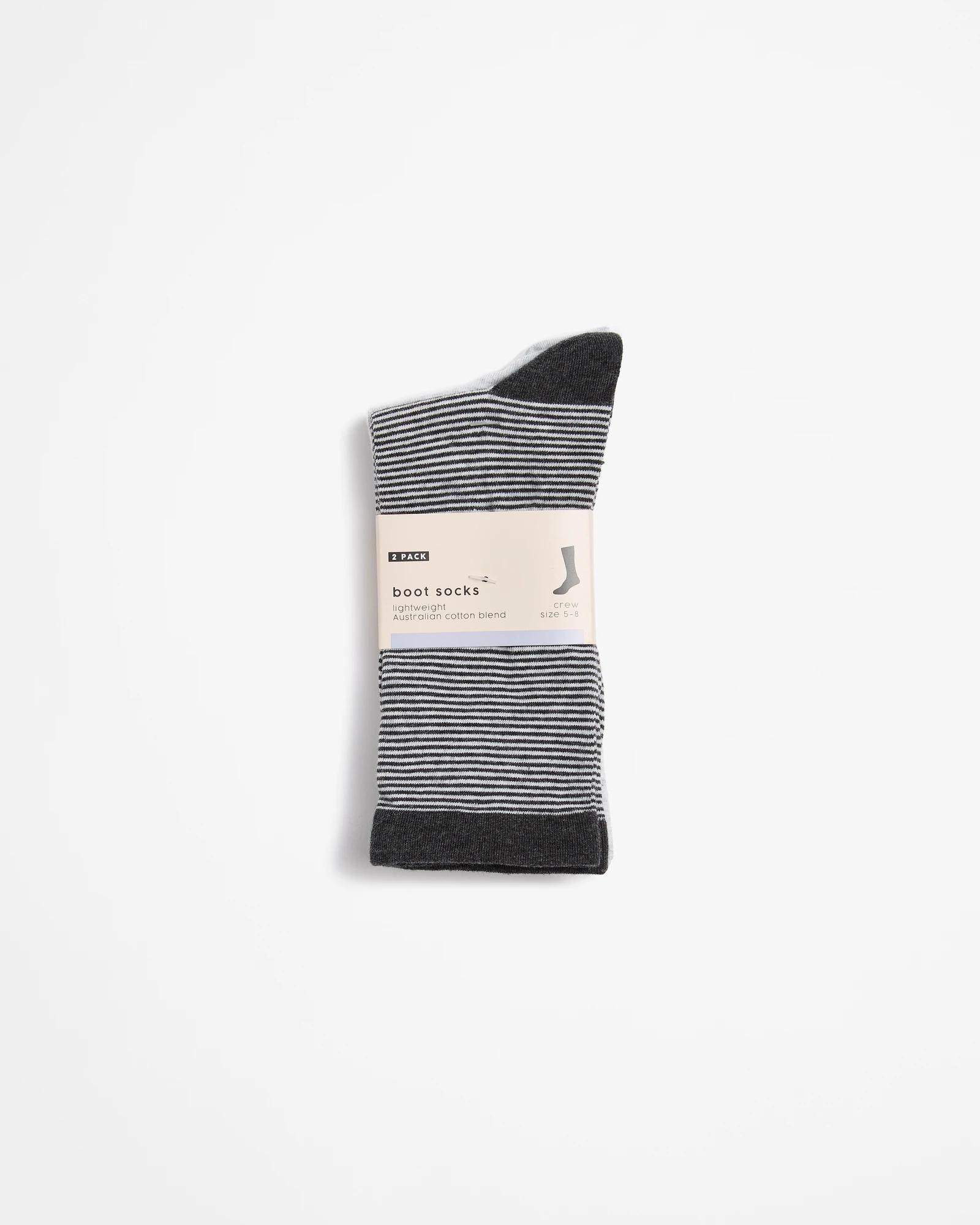 3 Target Australian Cotton Blend 2 Pack Crew Boot Socks GREY STRIPE, 3 of 3