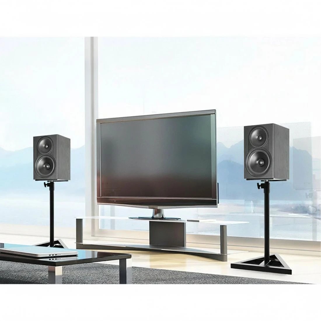 6 Alpha Speaker Stand 67-120cm Adjustable Height Surround Sound Studio Home 2pcs - Black, 6 of 6