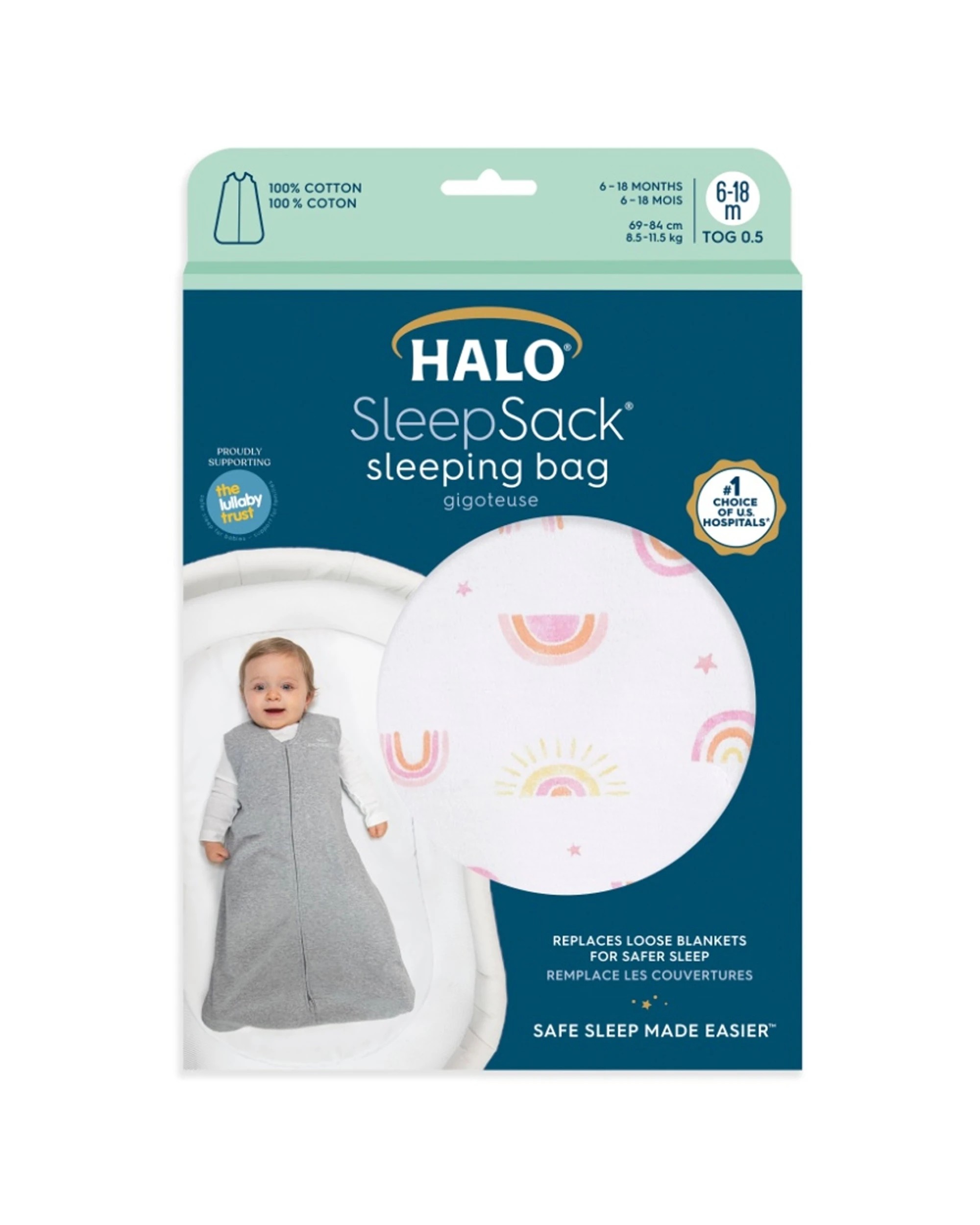 2 Halo Sleepsack Infant Cotton Bedding 0.5 Tog Sleeveless Hip Healthy - Multi, 2 of 6