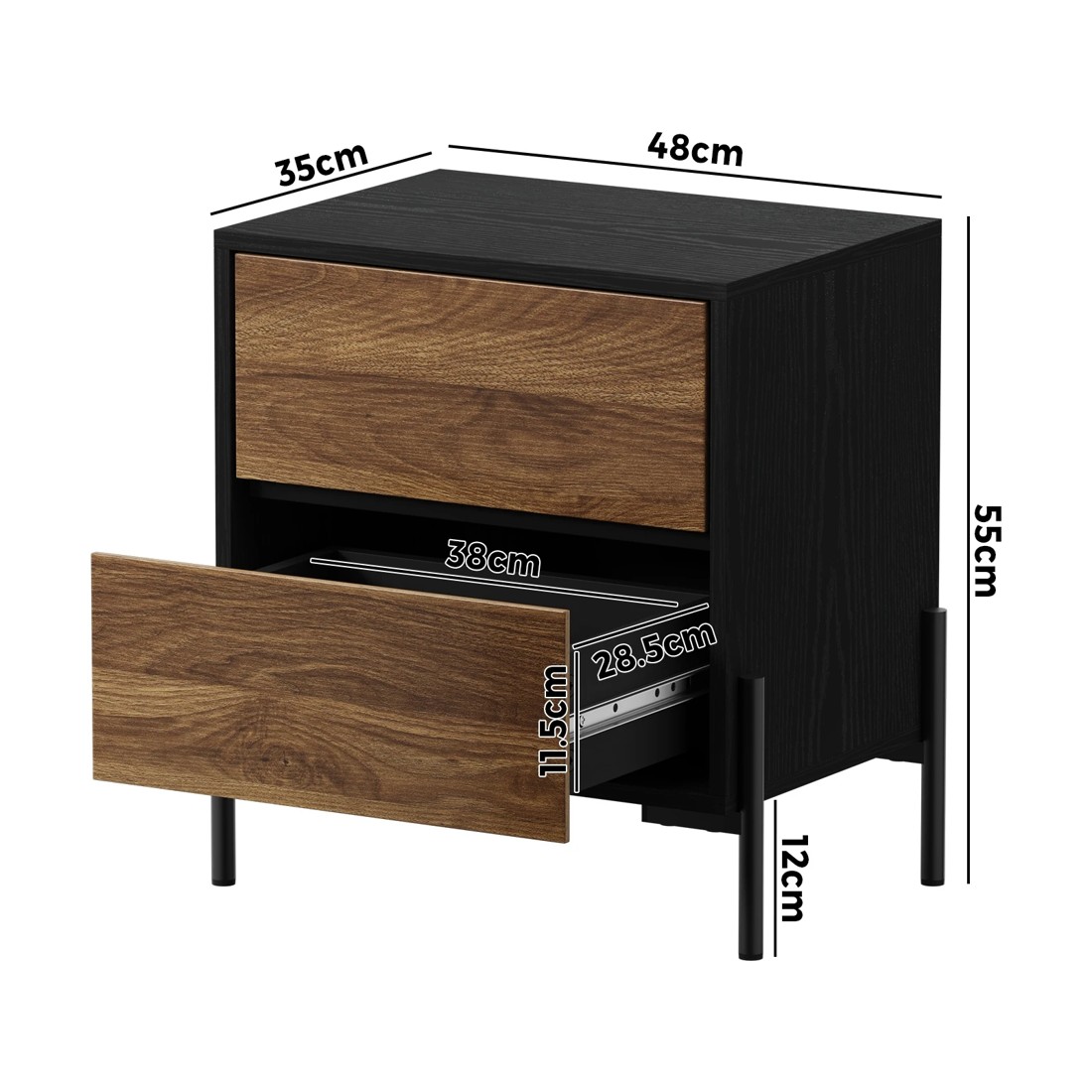 2 Oikiture 2x Bedside Table 2 Drawers Side End Bedroom Storage Nightstand - Natural, 2 of 9