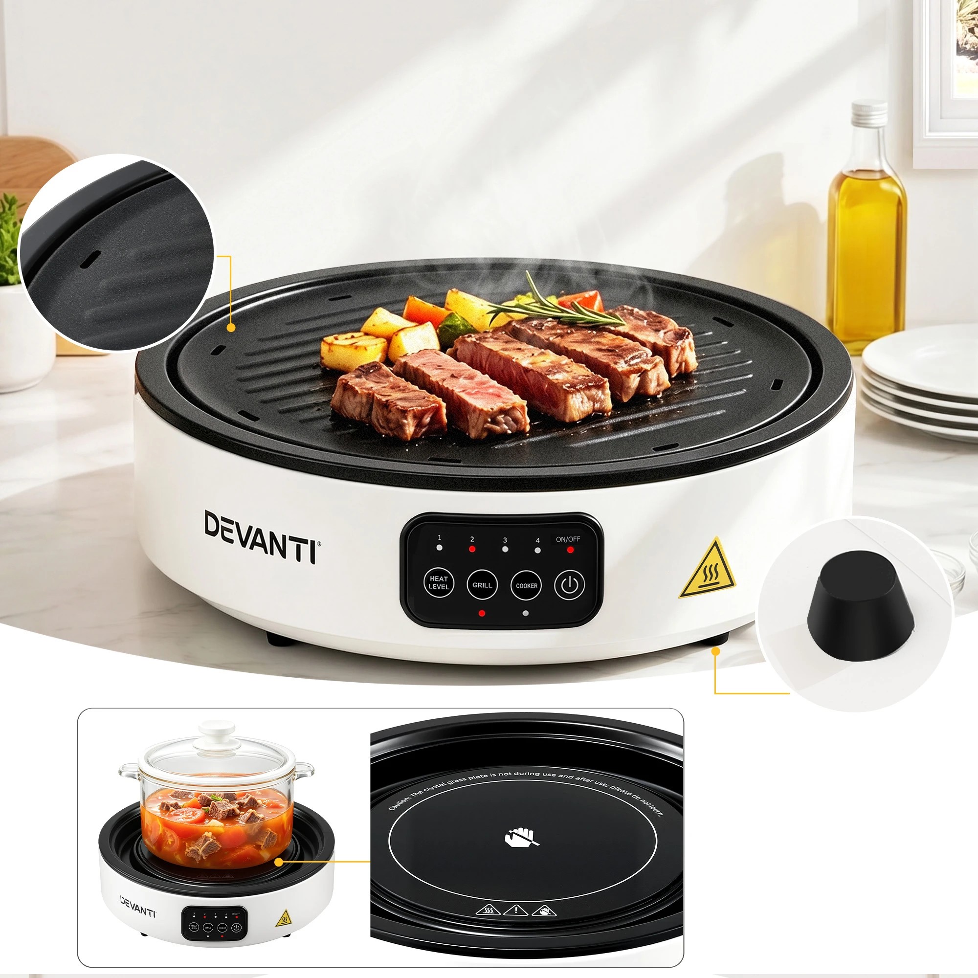 9 Devanti Ceramic Cooktop Electric Grill Cooker - White, 9 of 9