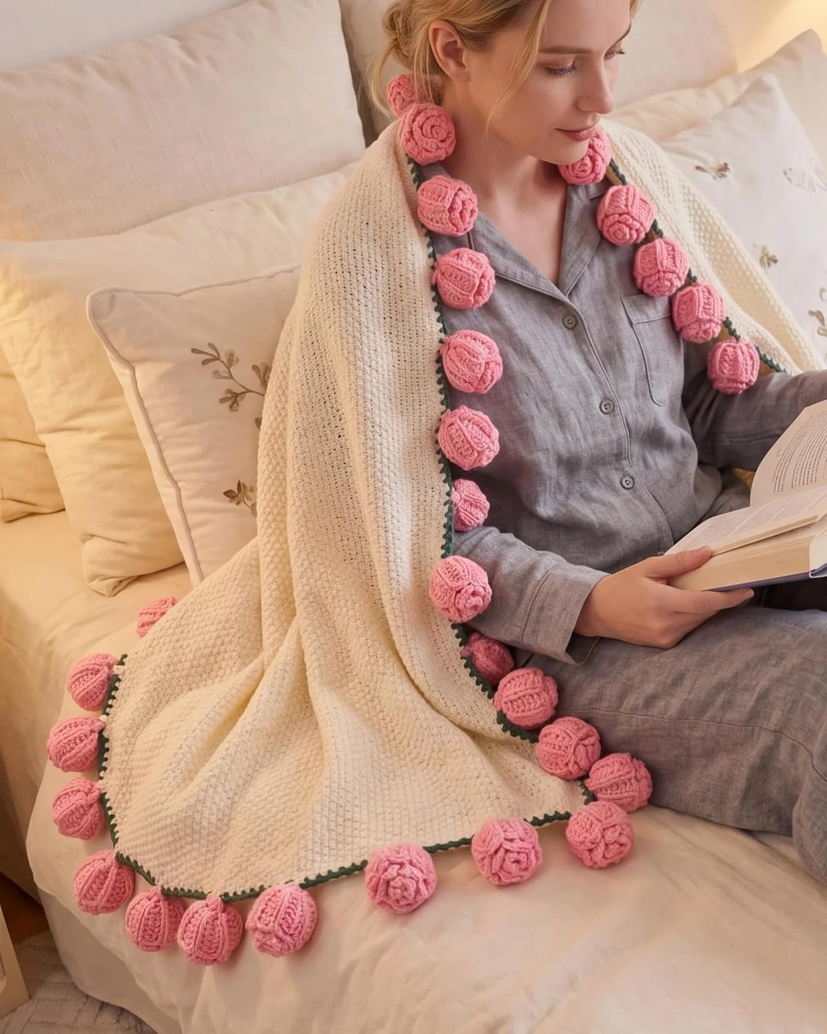 4 Gioia Casa 3-in-1 Round Rosebud Knit Throw  130cm - Pink, 4 of 7
