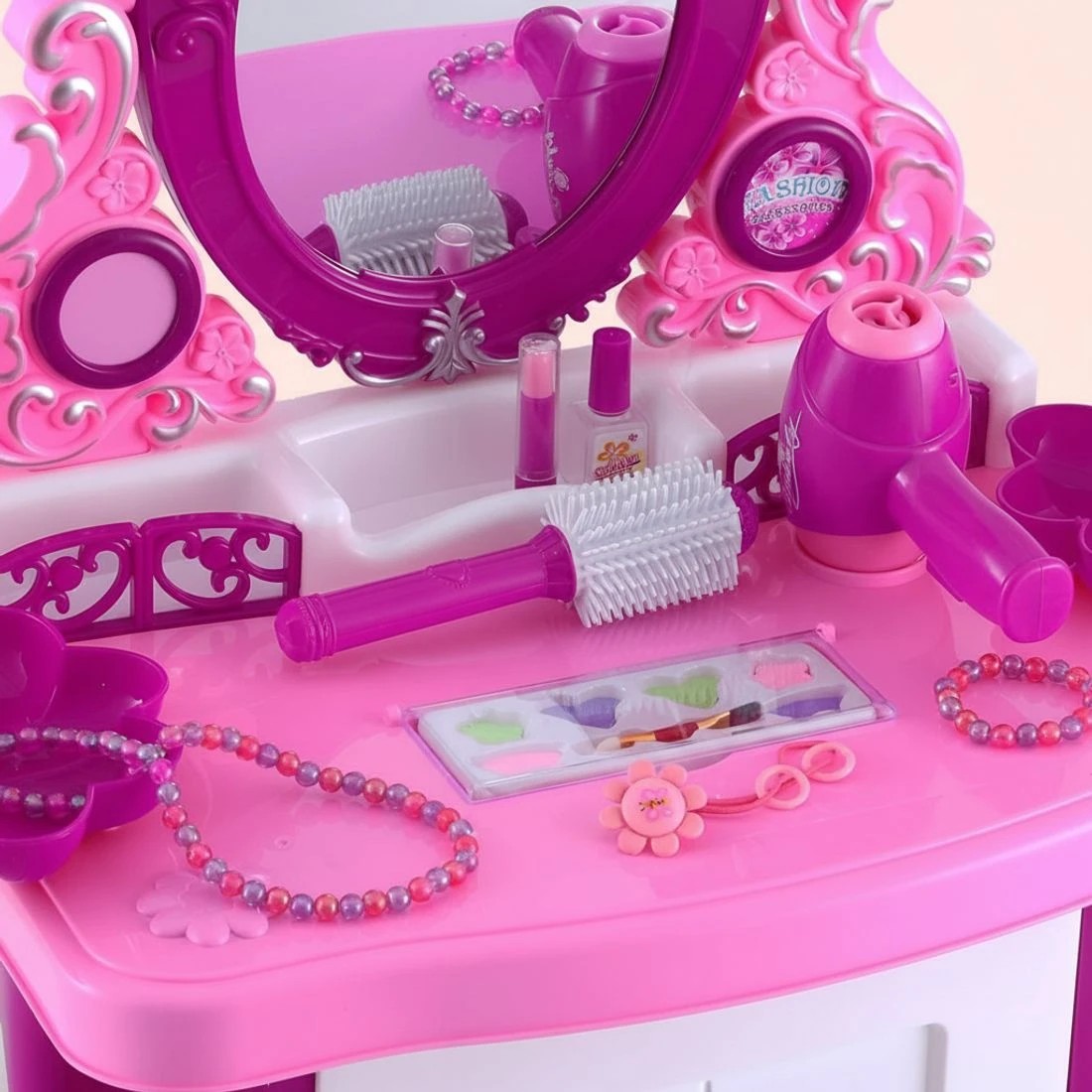 5 Keezi Kids Pretend Makeup Play Set Dressing Table Chair Girls Toys Children - Multi, 5 of 5
