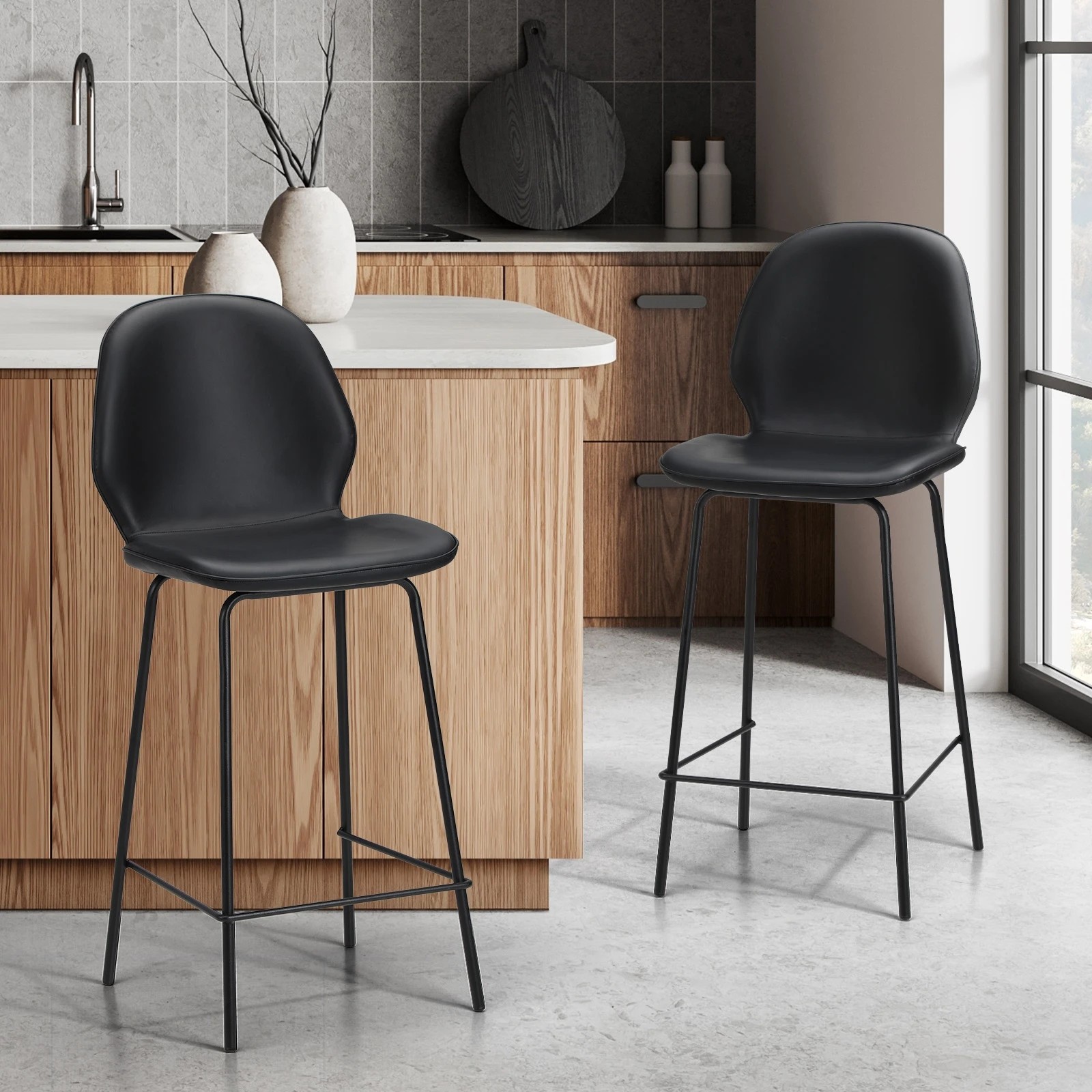3 Oikiture 2PCS Bar Stools Kitchen Counter Chair Metal - Black, 3 of 9