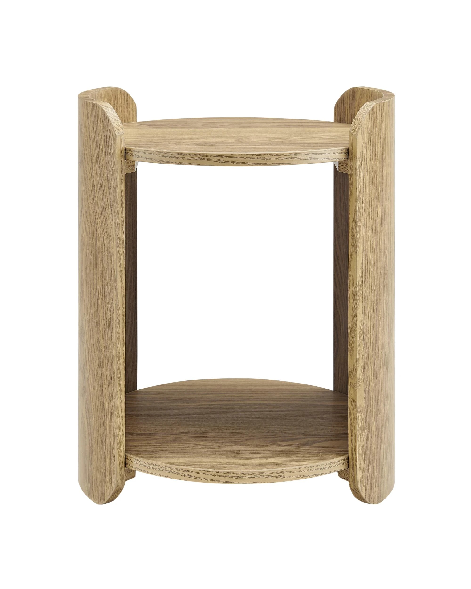 3 Kodu Round Side Table Bedside Table Nightstand with Storage Shelf Oak Look - Natural, 3 of 7