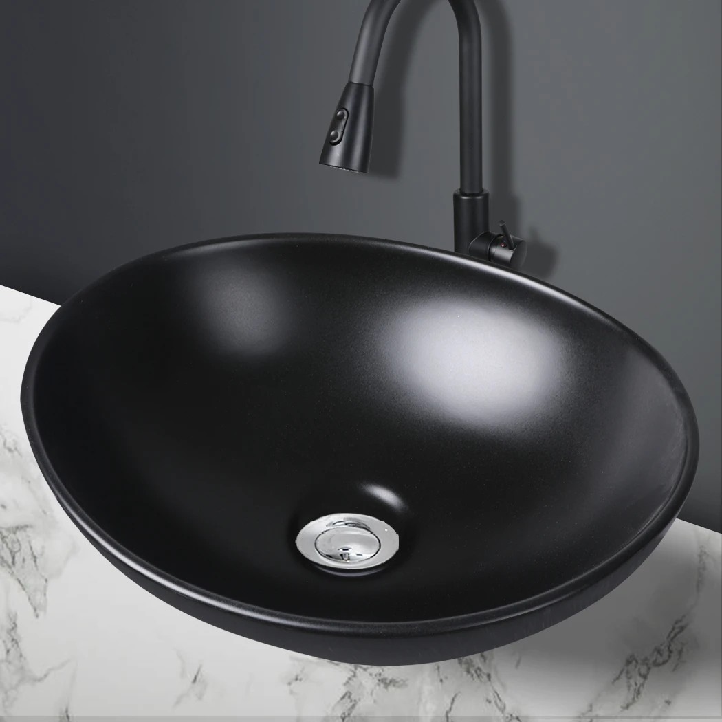 7 Traderight Bathroom Basin Sink Black Oval, 7 of 8