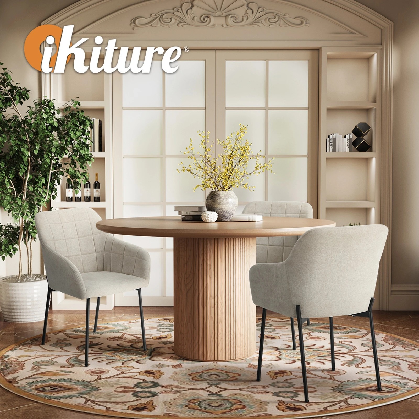 7 Oikiture 4x Dining Chairs Kitchen Accent Armchairs Linen Fabric - Beige, 7 of 10