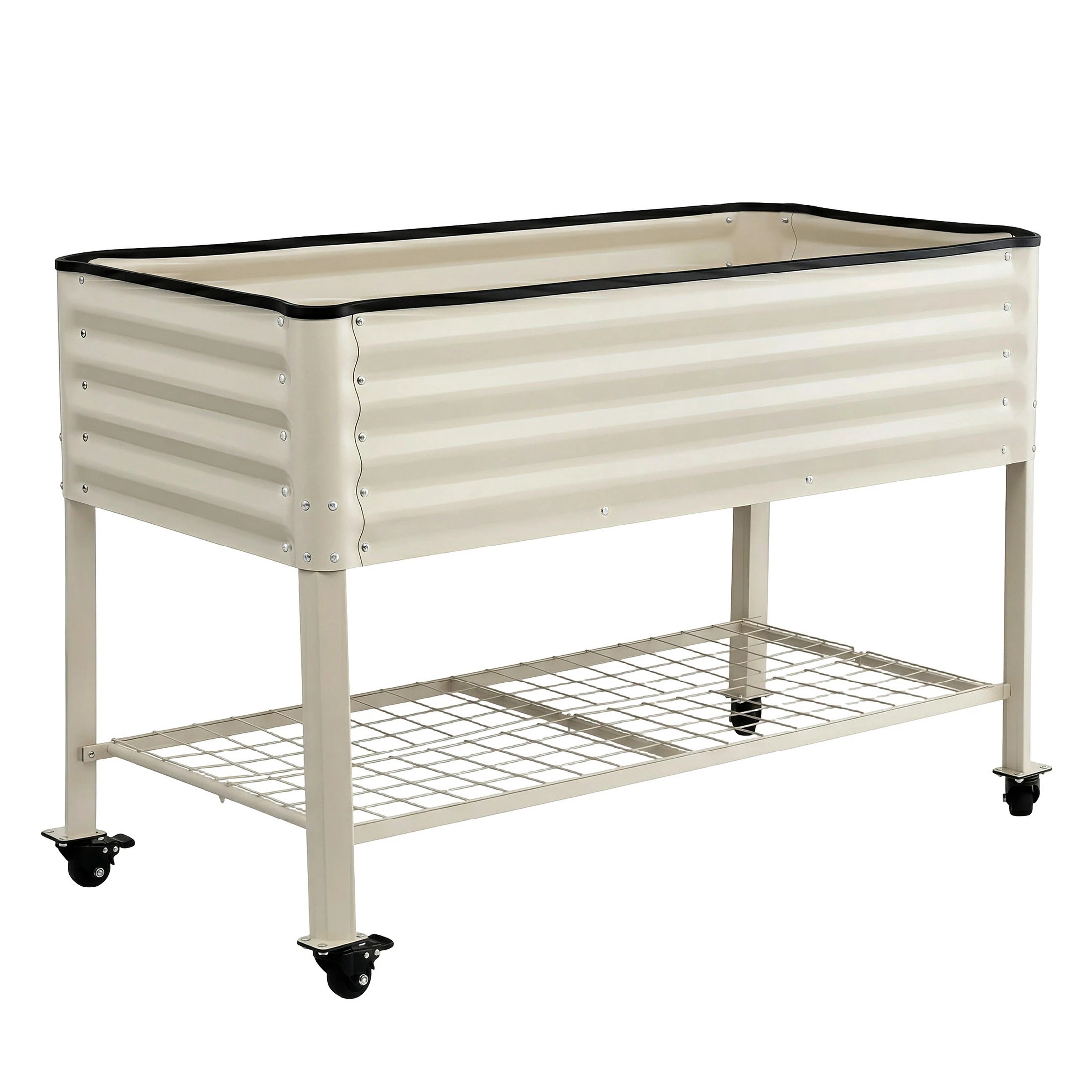 3 Green Fingers Mobile Raised Garden Bed With Wheel Storage Shelf 81cm Height for Vegetables Herb - White, 3 of 8