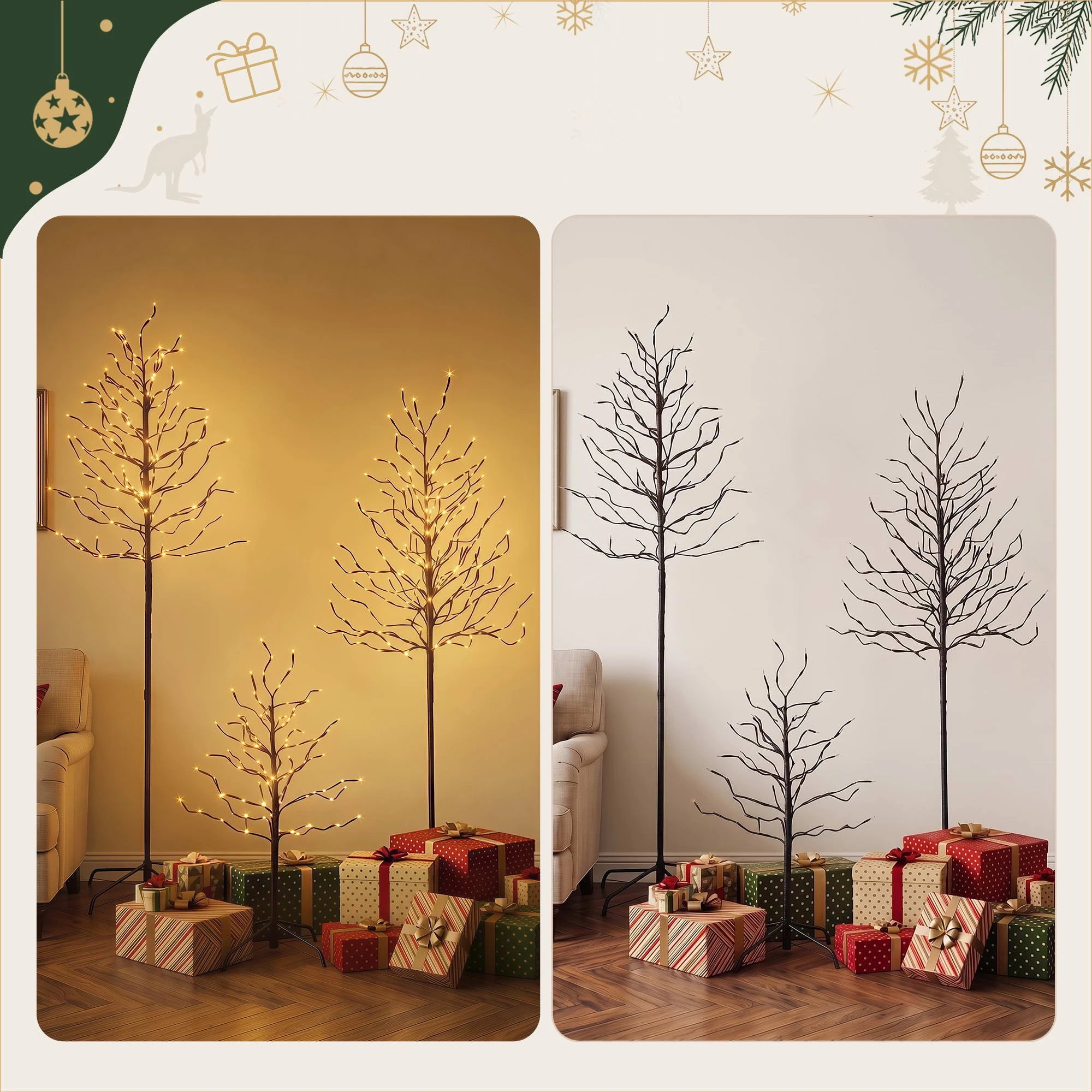 7 Jingle Jollys 3 Pack LED Christmas Tree Lighted Birch Tree Indoor Outdoor Xmas Decor Warm - Gold, 7 of 8