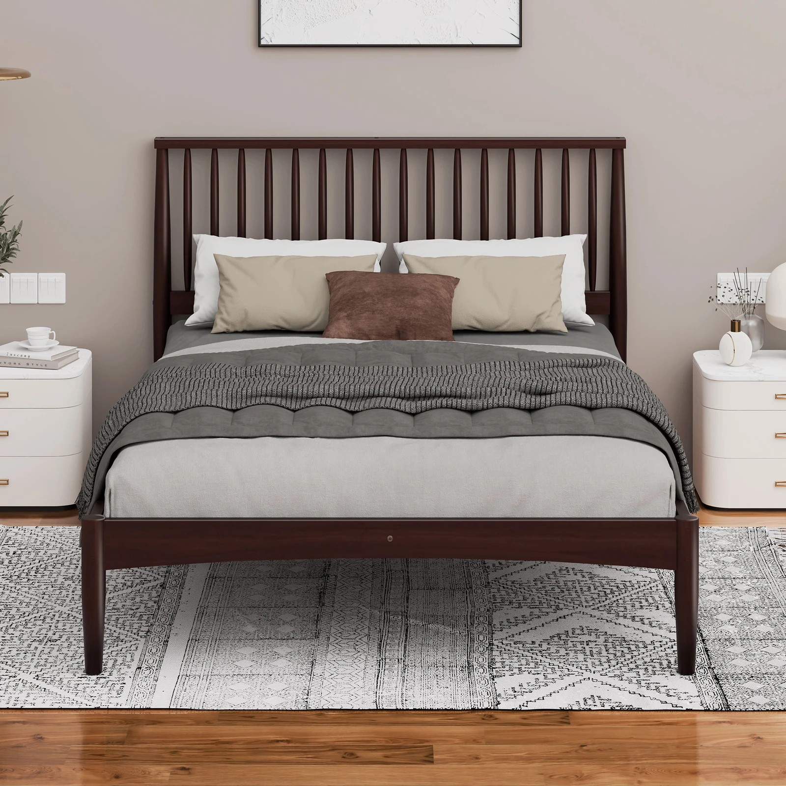 3 Alfordson Bed Frame Wooden King Size Timber Base Platform Walnut Caelus - Natural, 3 of 10