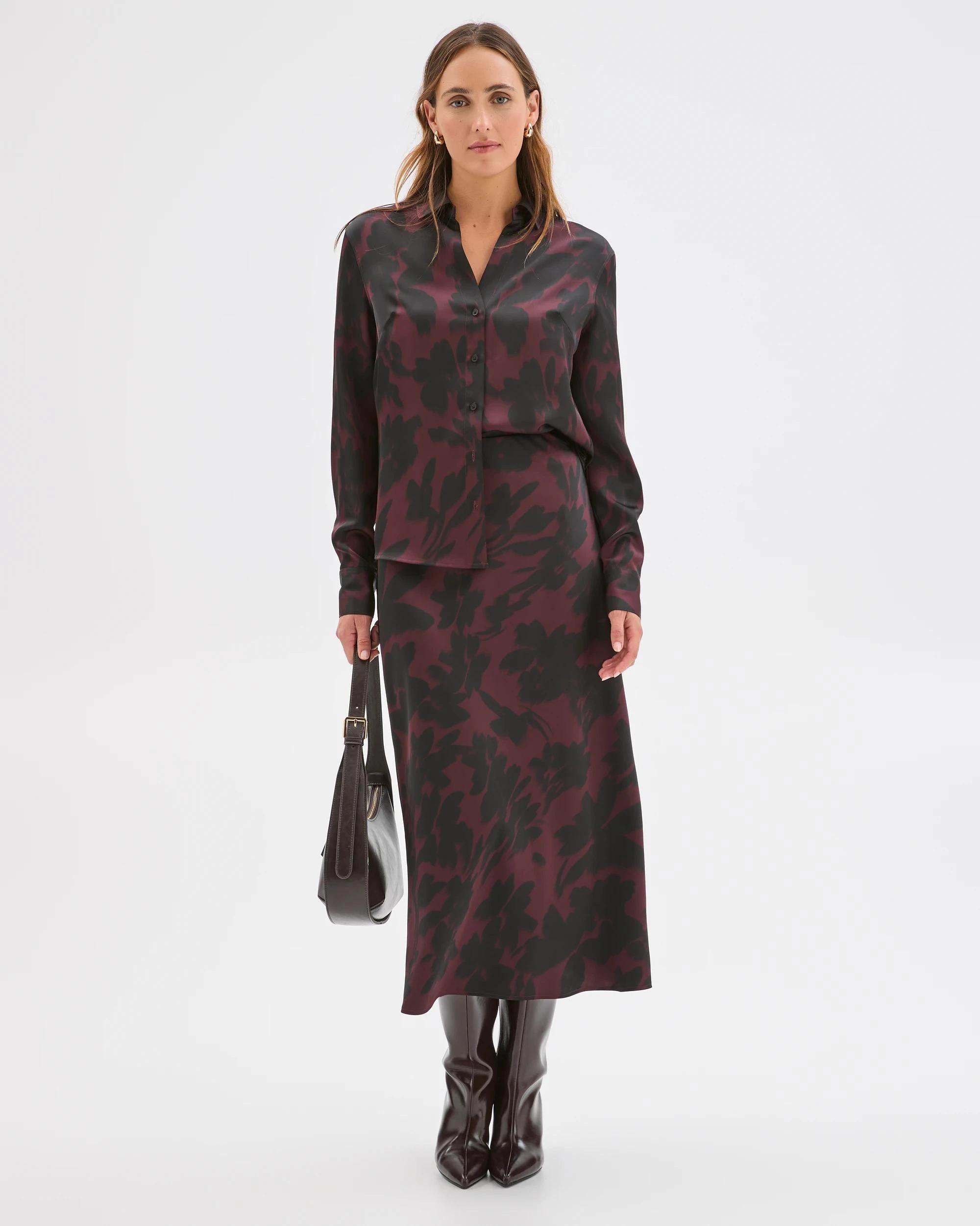 3 Preview Satin Bias Cut Midi Skirt CHOCOLATE BLUR FLORAL, 3 of 7