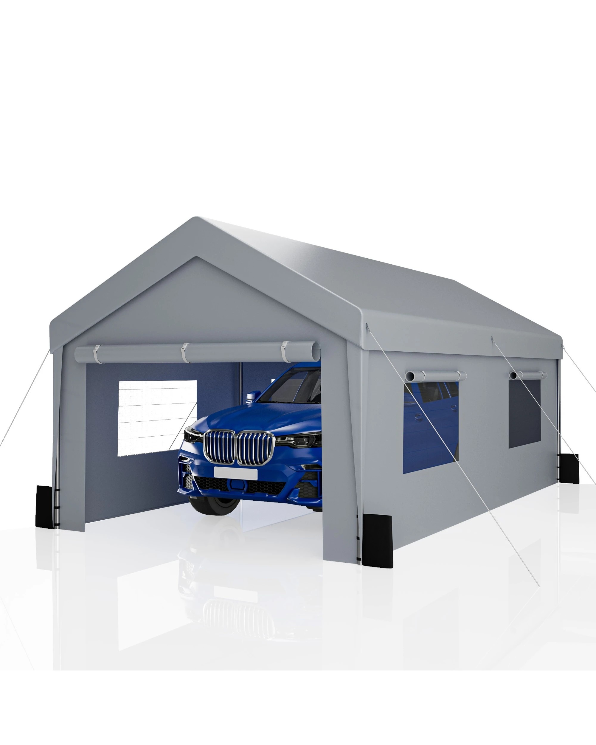 1 Advwin Carport 3x6m Outdoor Portable Garage with Removable and Roll-up Sidewalls/Doors - Grey, 1 of 6