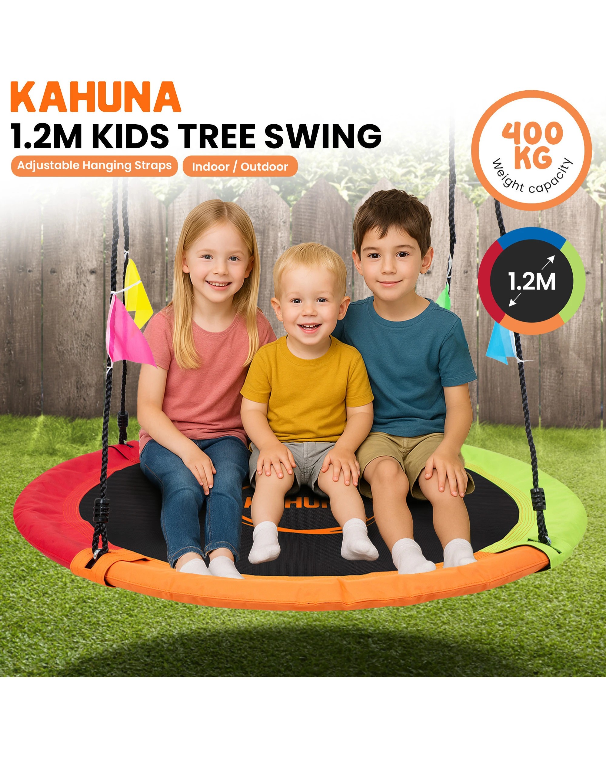 8 Kahuna Kids 1.2m Tree Saucer Swing Set Round with Hanging Straps 400kg Capacity, 8 of 8