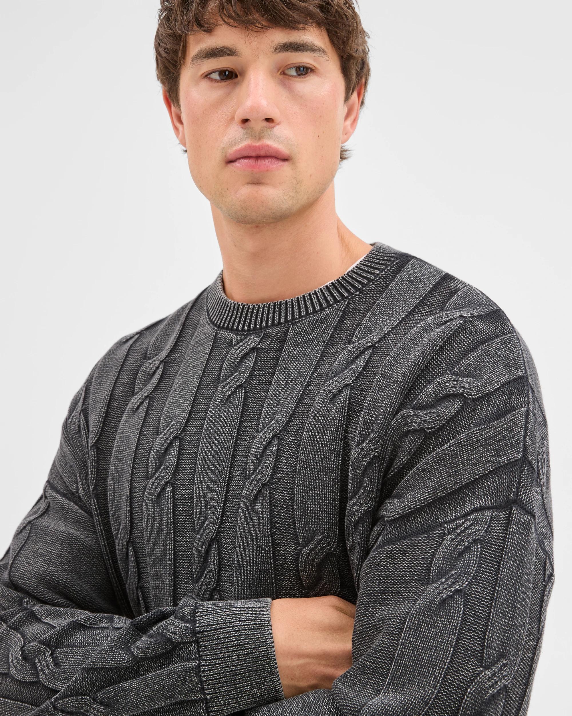 5 Commons Australian Cotton Cable Knit Washed Crew Jumper ACID BLACK, 5 of 6