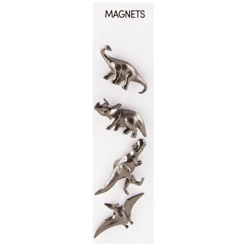 1 Three By Three Solid Cast Dinosaur Magnets 4 Pack Pewter, 1 of 3