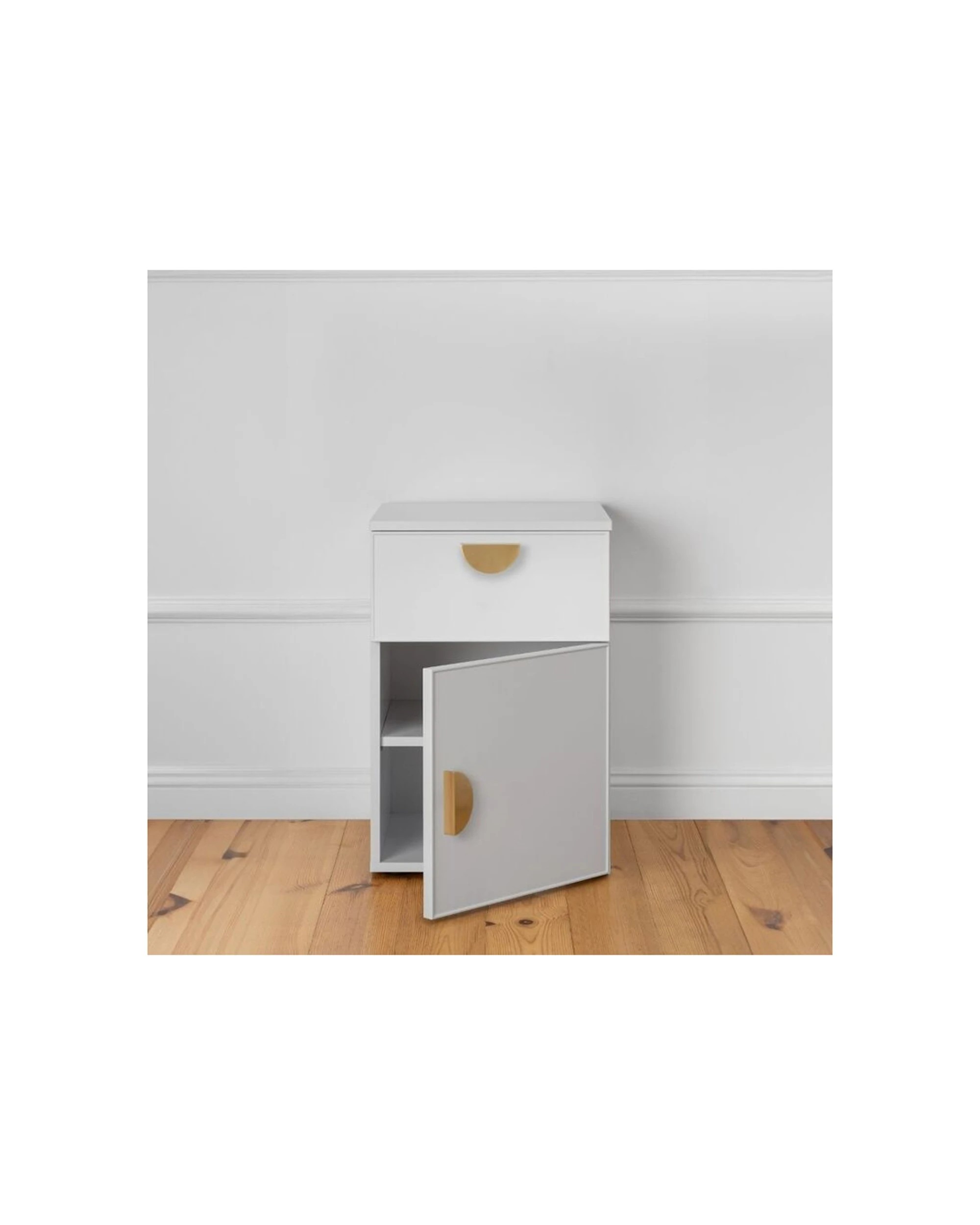 5 European Cabinetry Porto Bedside Table Slim Front Brass Half Moon Handle - White, 5 of 5