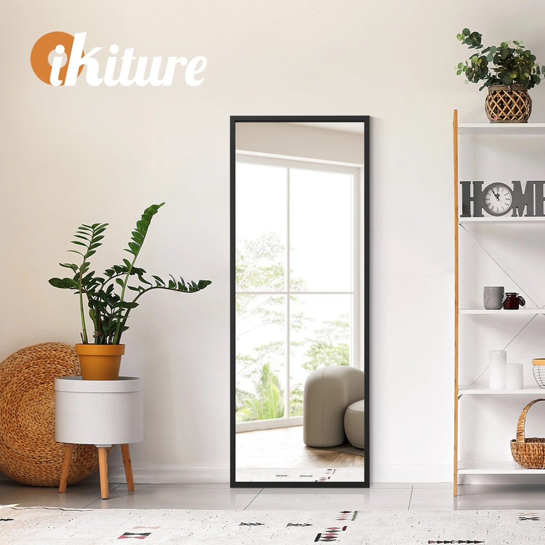 6 Oikiture Wooden Full Length Mirror 166x60cm Floor Mirrors Free Standing
 - Black, 6 of 9