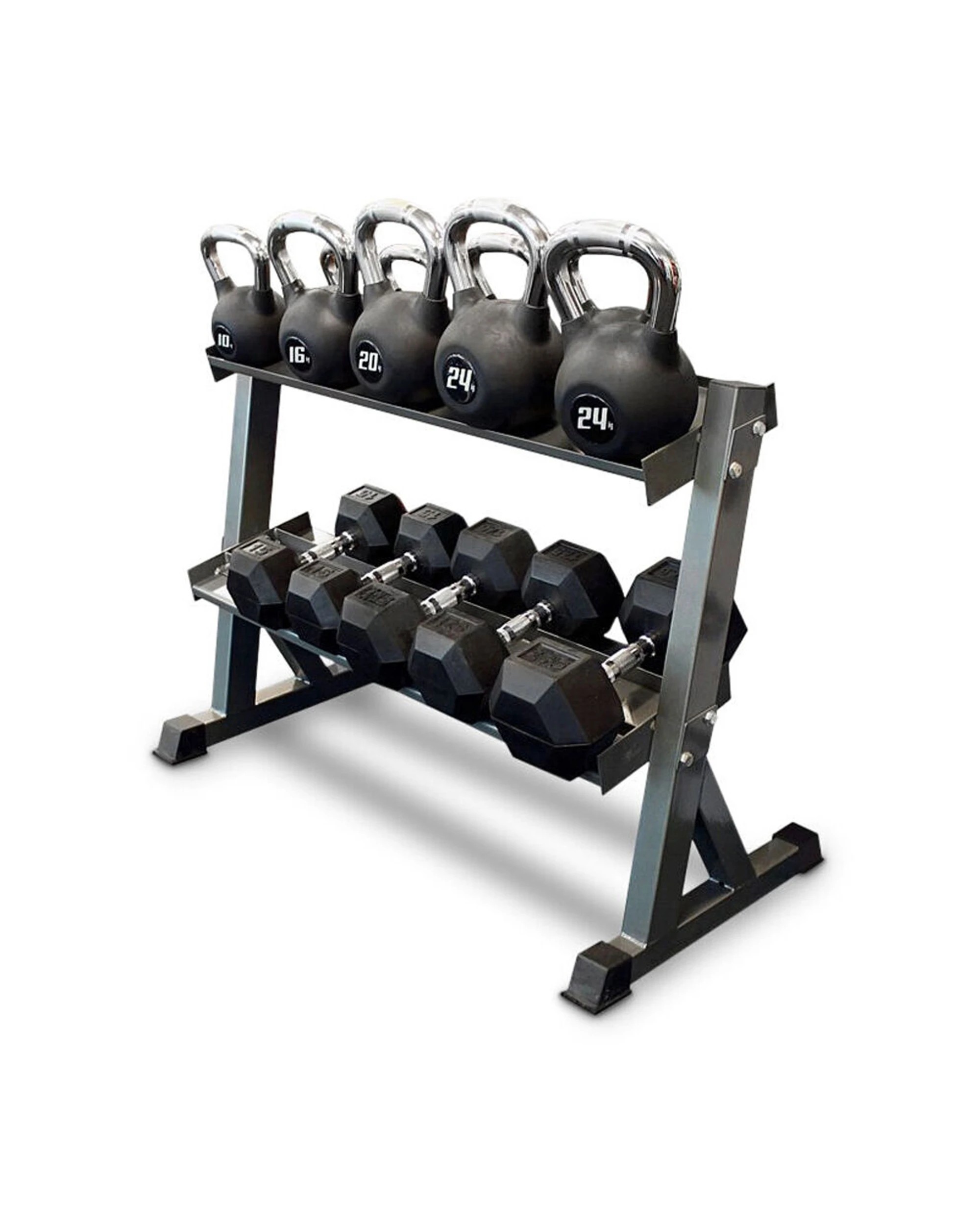 2 BODYWORX 2 Tier Kettlebell And Dumbbell Rack Stand Home Gym Storage 111x56x83cm - Black, 2 of 2
