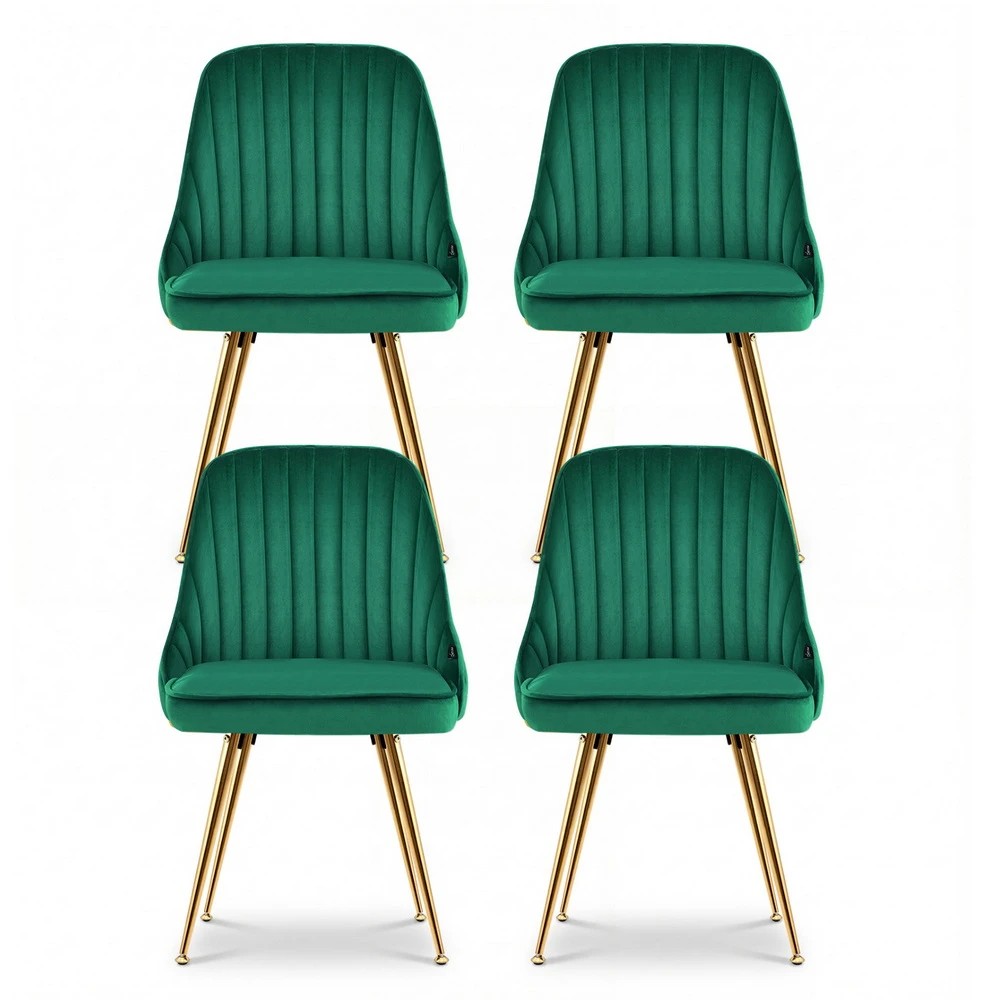 3 Artiss Dining Chairs Set of 4 Velvet Channel Tufted Green - Green, 3 of 6