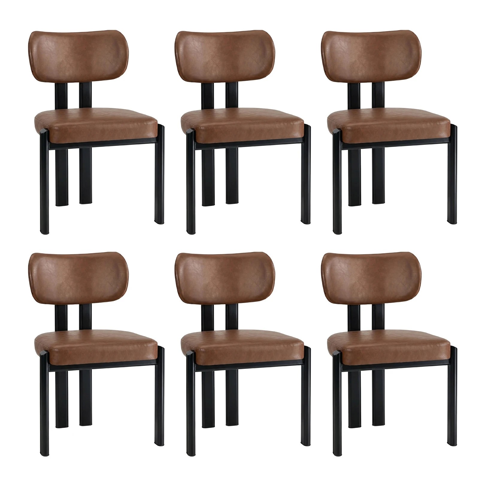 1 Oikiture Set of 6 Dining Chairs Faux Leather Fabric Kitchen Chair Padded Seat - Brown, 1 of 9