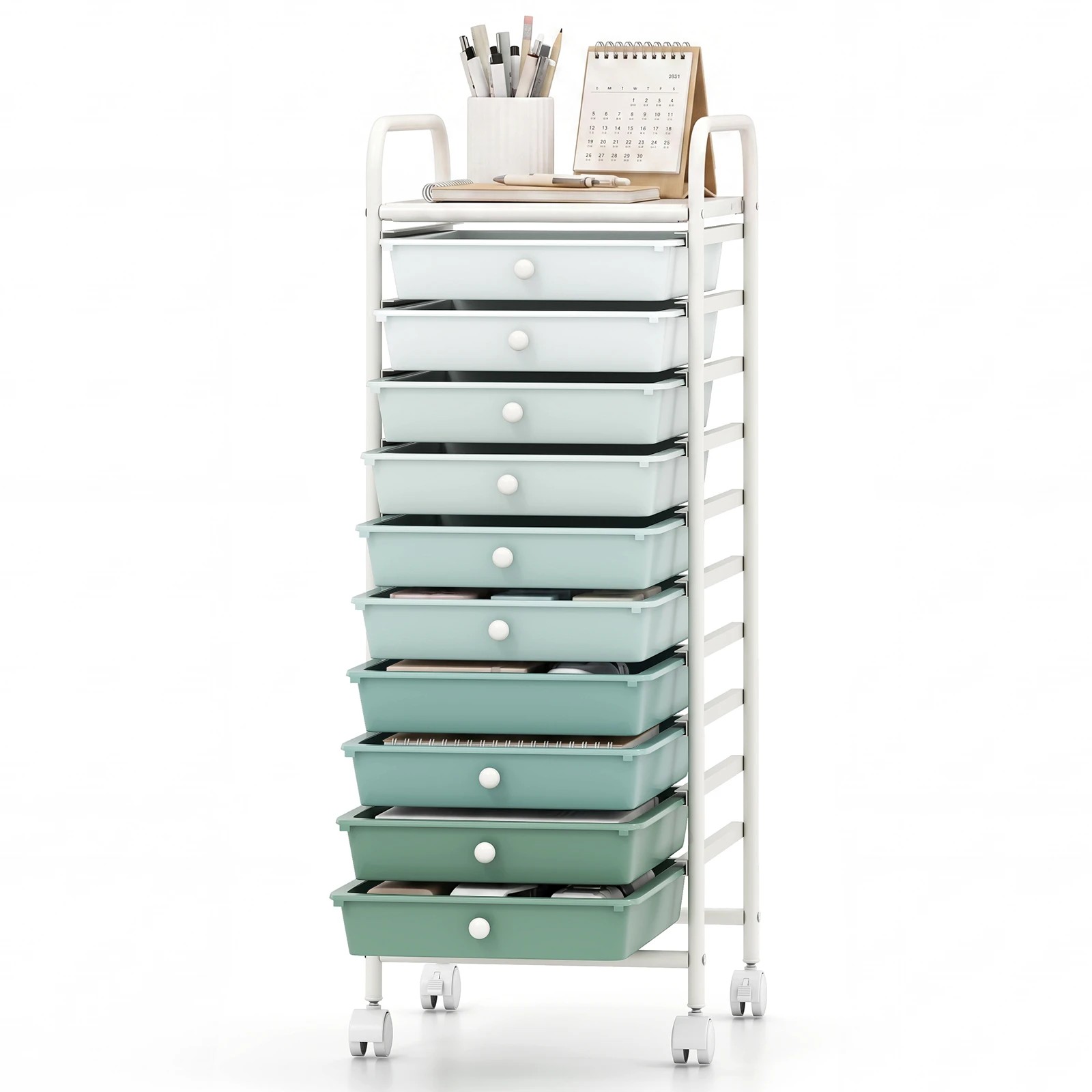 5 Costway 10 Drawers Rolling Storage Cart Mobile Utility Trolley - Green, 5 of 5